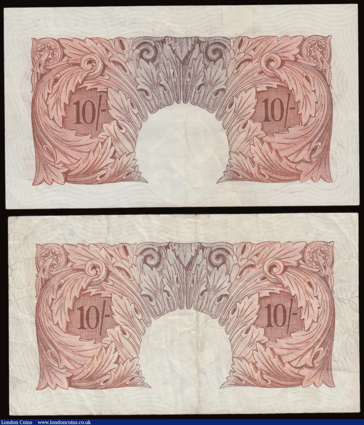 London Coins : A191 : Lot 9 : Block Numbers (2) both Ten Shillings Britannia red with Beale K97Z 777777 EF and O'Brien D02Y 4...