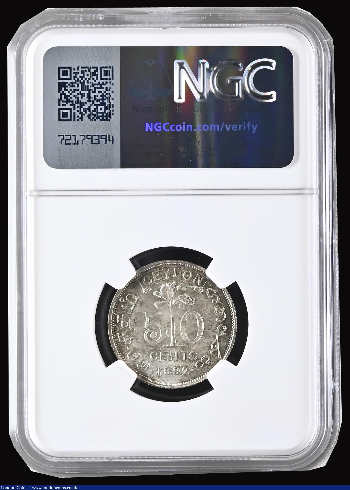 London Coins : A191 : Lot 911 : Ceylon 50 Cents 1892 KM96 Choice and graded MS64 by NGC