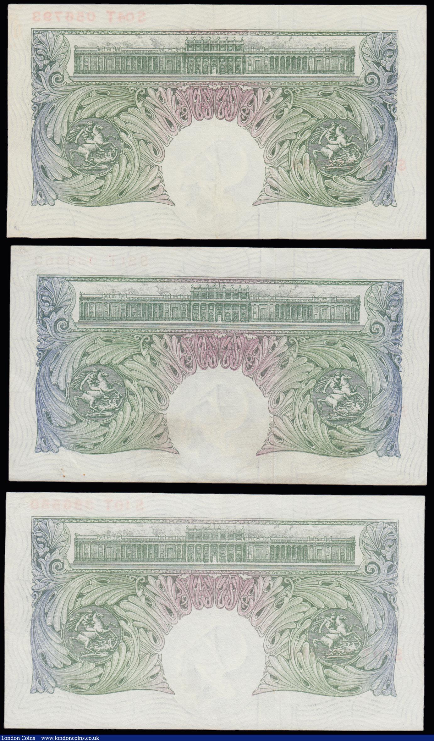 London Coins : A191 : Lot 96 : One Pound O'Brien B274 issued 1955, replacement series (3) prefixes S04T EF, S10T EF and S21T A...