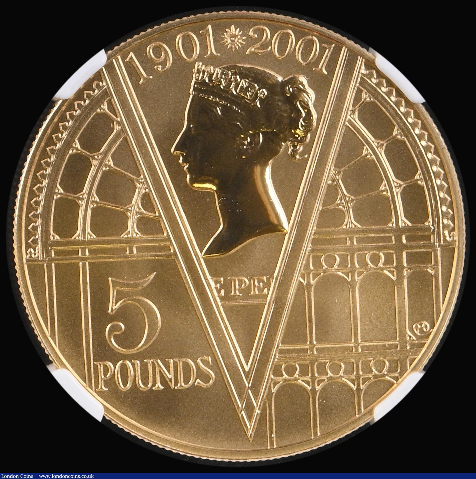 London Coins : A192 : Lot 1016 : Five Pound Crown 2001 100th Anniversary of the End of the Victorian Era Gold Proof with reverse fros...