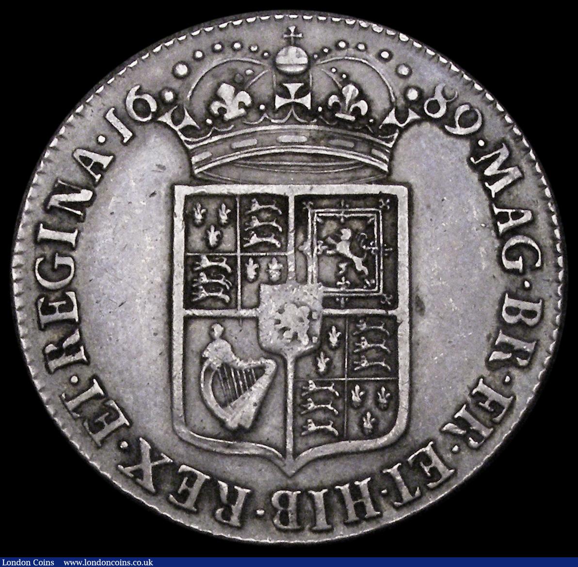 London Coins : A192 : Lot 1160 : Halfcrown 1689 First Busts, First Shield PRIMO ESC 503, S3434 NEF with an even tone