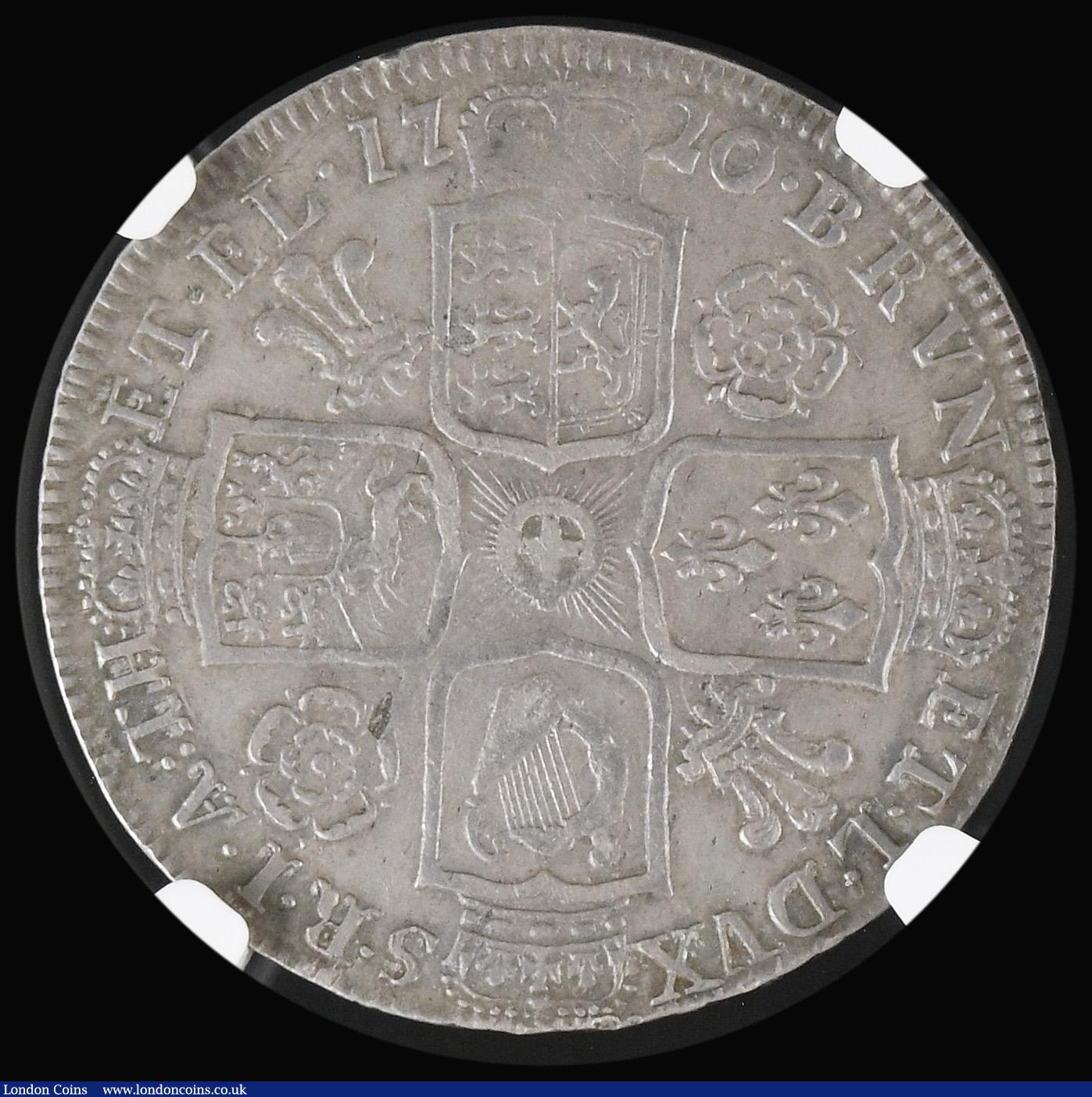 London Coins : A192 : Lot 1170 : Halfcrown 1720 20 over 17 Roses and Plumes ESC 590 NGC VF35