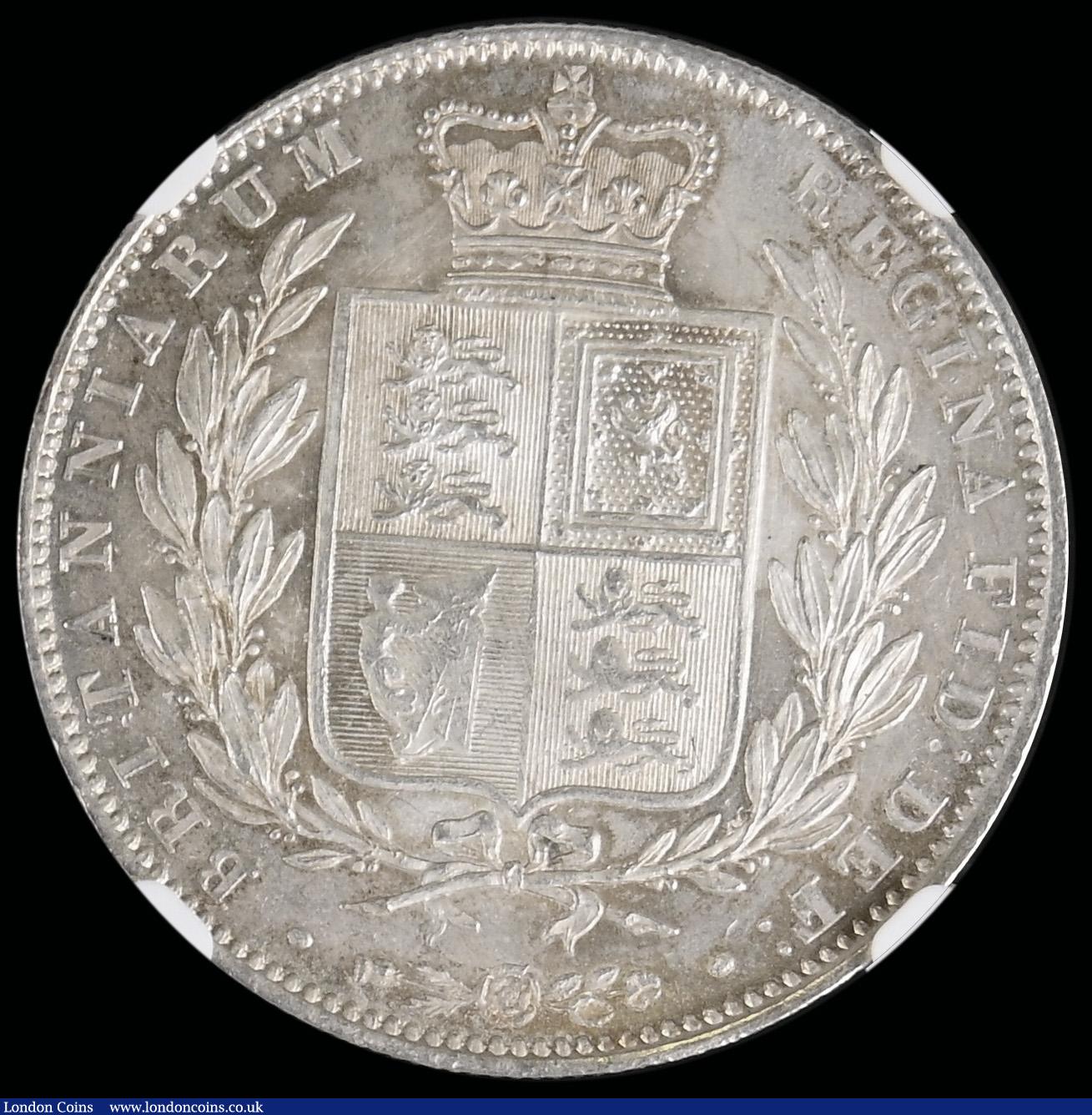 London Coins : A192 : Lot 1196 : Halfcrown 1843 ESC 676, Bull 2718 NGC MS62 Very Rare and desirable in high grades, one of the key da...