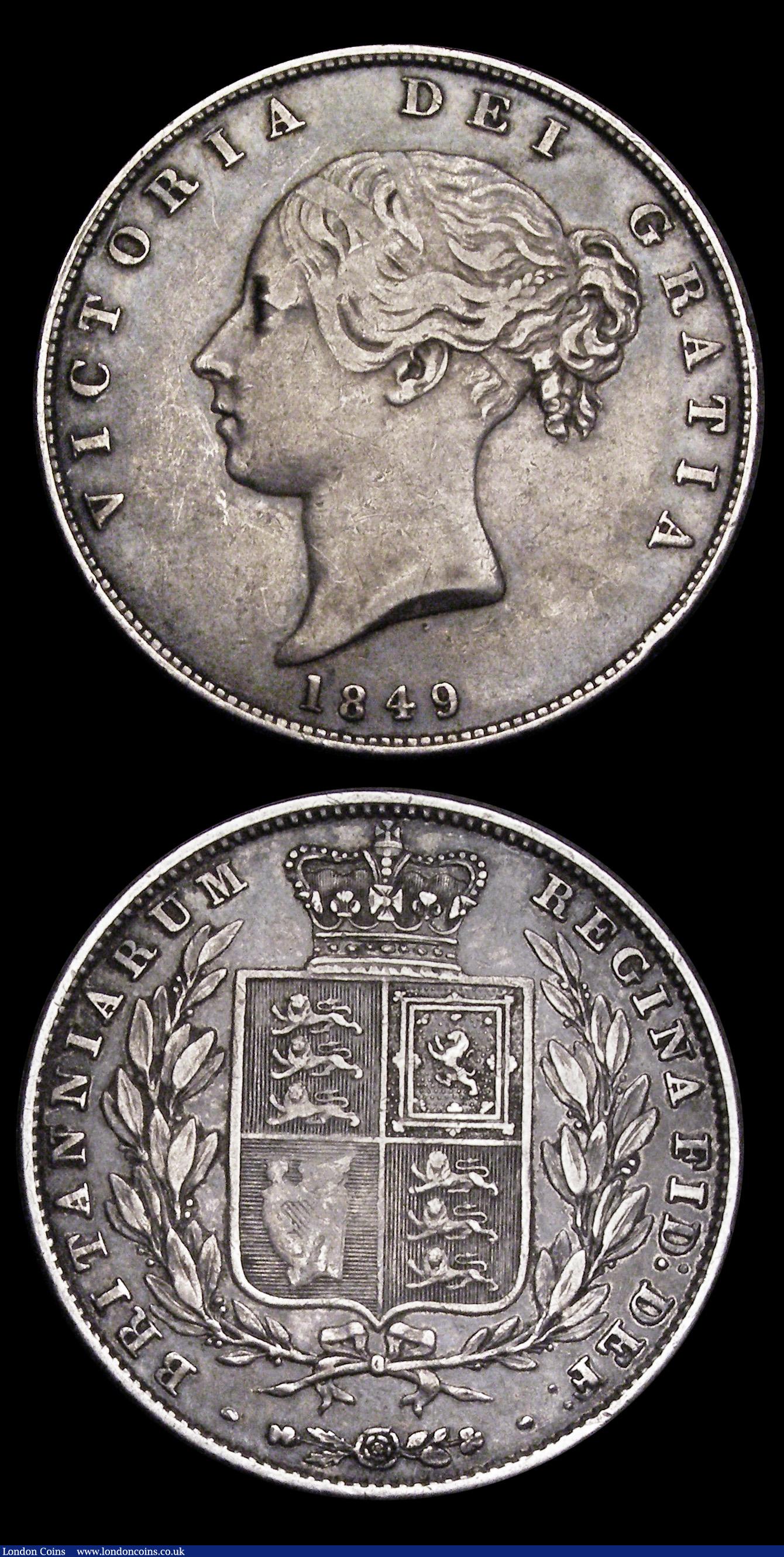 London Coins : A192 : Lot 1250 : Halfcrowns (2) 1849 Large Date ESC 682 and 1850 ESC 684 both Good Fine/nVF and toned
