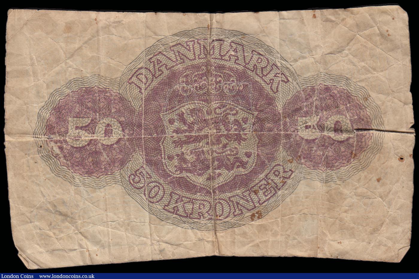 London Coins : A192 : Lot 143 : Denmark 50 Kroner 1944 prefix F Pick 38a Very Good