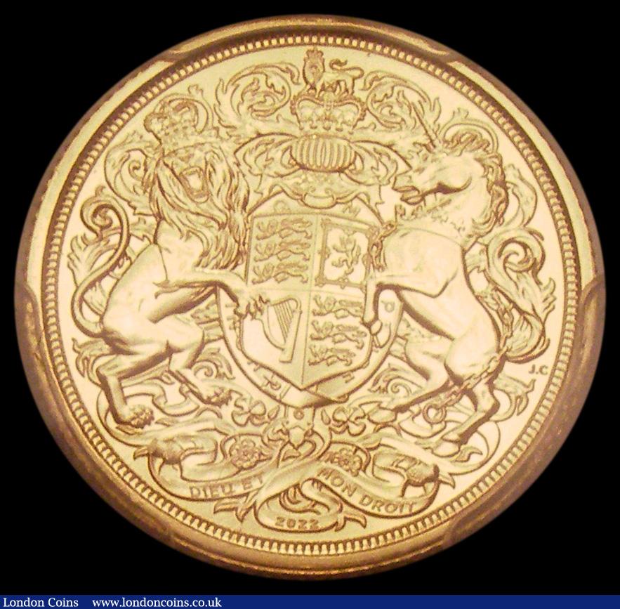 London Coins : A192 : Lot 1785 : Sovereign 2022 Queen Elizabeth II Memorial Obverse: King Charles III, Reverse: Crowned Royal Arms wi...