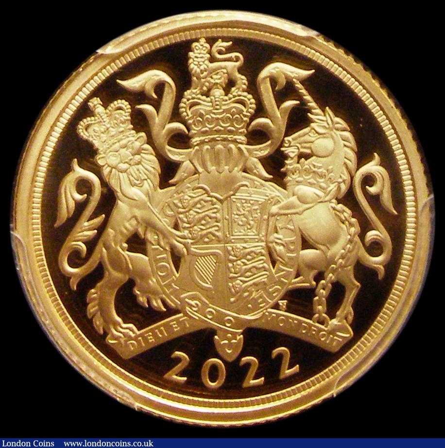 London Coins : A192 : Lot 1789 : Sovereign 2022 Queen Elizabeth II Platinum Jubilee Gold Proof S.SC12, in a PCGS holder and graded PR...