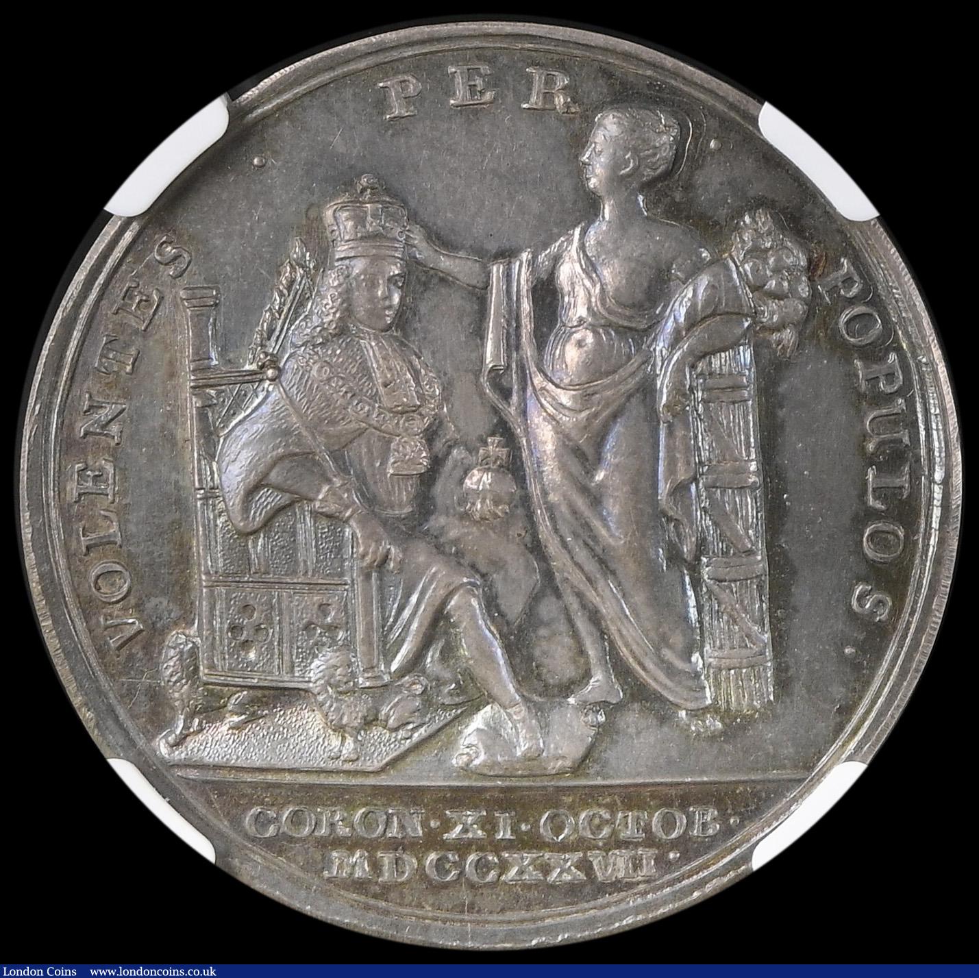 London Coins : A192 : Lot 403 : Coronation of George II 1727 34mm diameter in silver by J. Croker, Eimer 510 the official coronation...