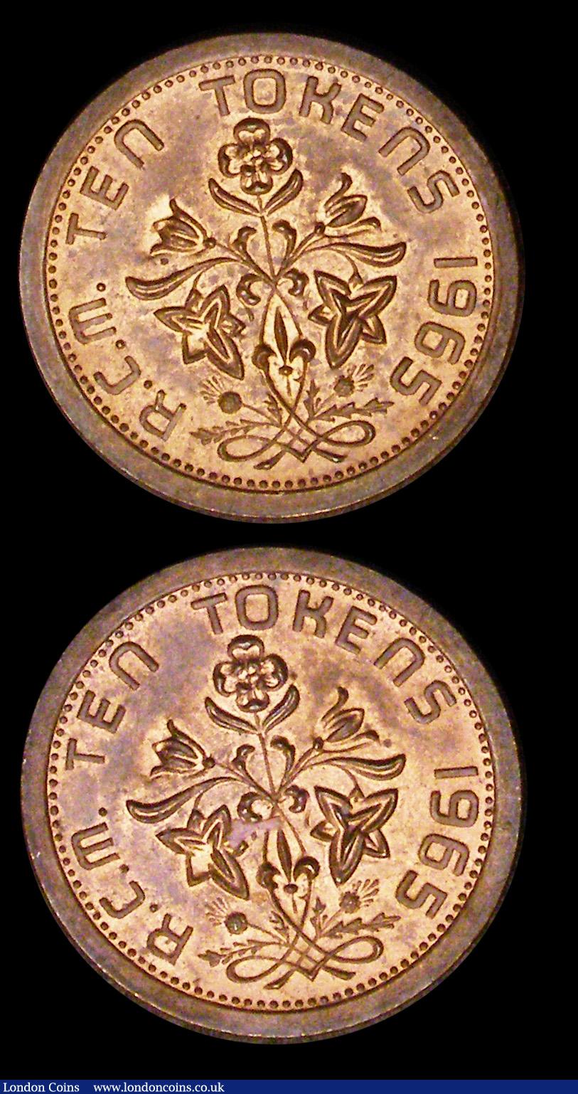 London Coins : A192 : Lot 553 : Canada, Royal Canadian Mint Test Tokens (2) Ten Tokens R.C.M 1965 19mm Floral Design Plain Edge Unc ...