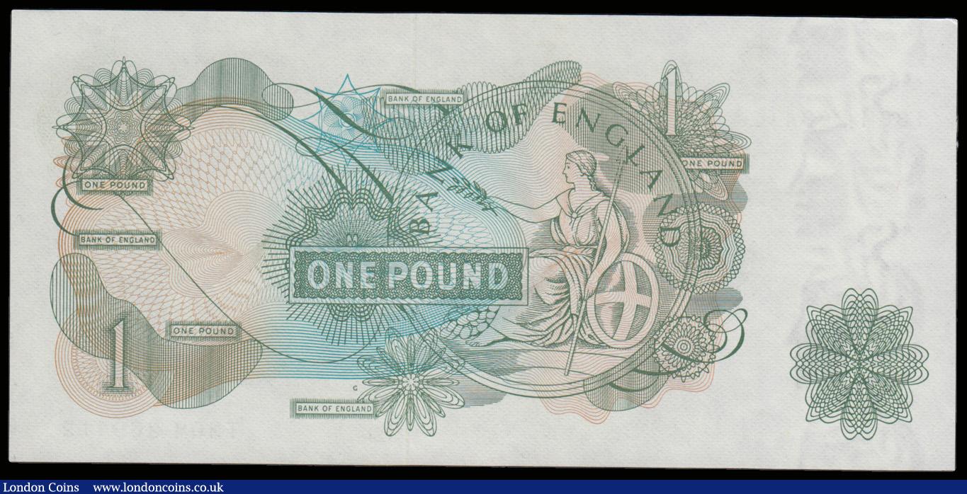 London Coins : A192 : Lot 57 : One Pound Fforde B308 issued 1967, G reverse replacement T30M 269412, UNC or very near