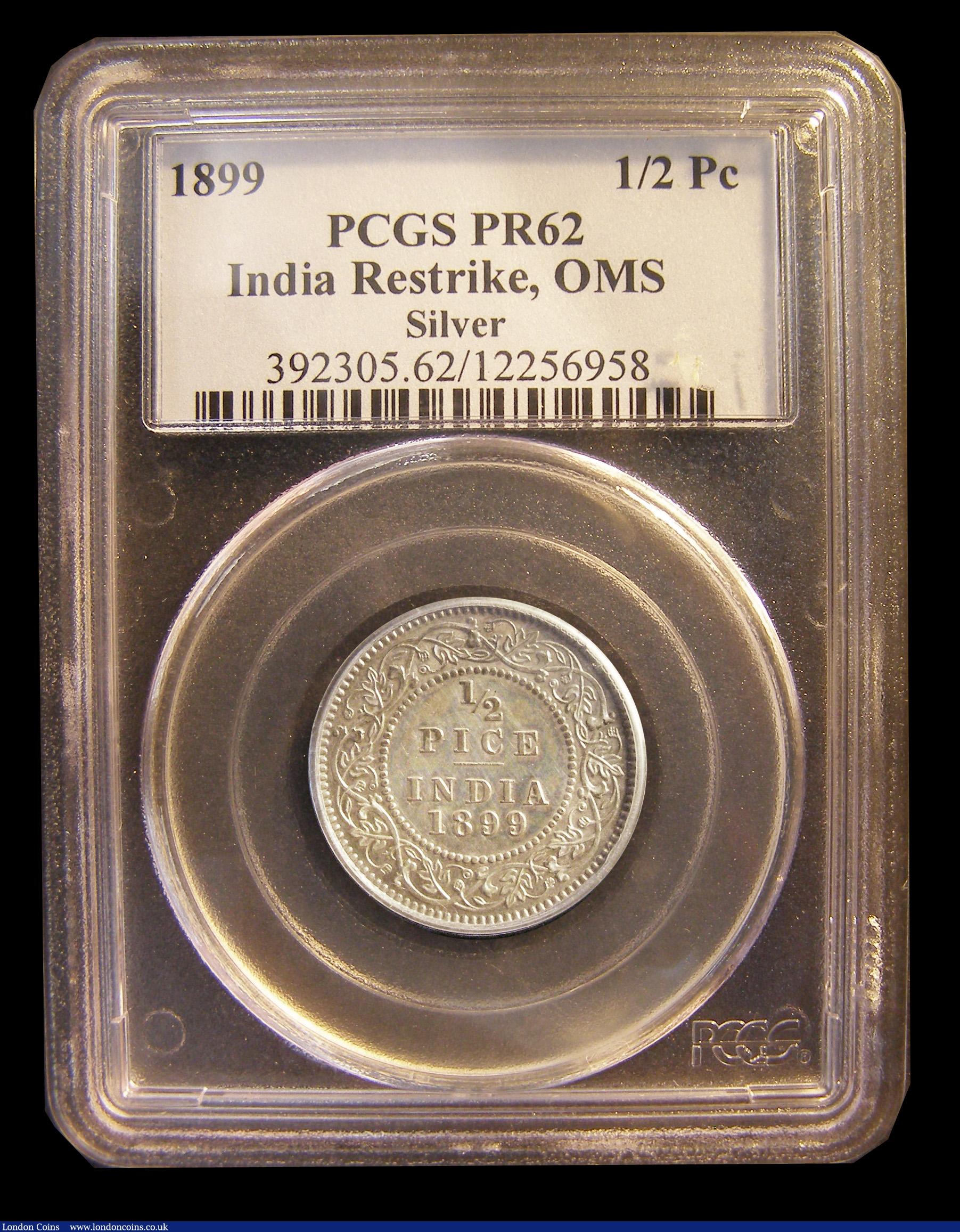 London Coins : A192 : Lot 632 : India 1/2 Pice 1899 Proof KM484, in a PCGS Holder "1899 1/2 Pc PCGS PR62 India Restrike, OMS&qu...