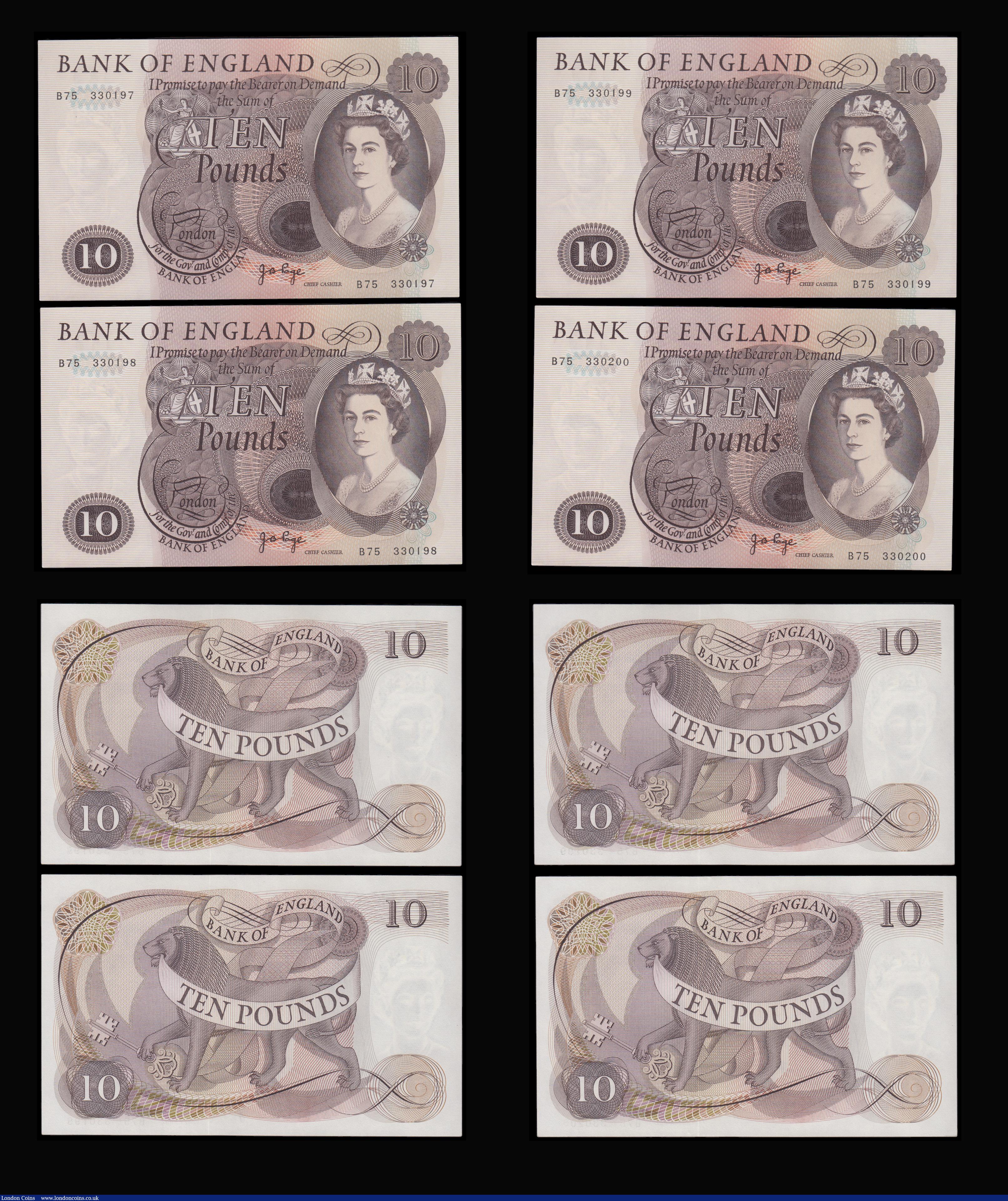 London Coins : A192 : Lot 71 : Ten Pounds Page Lion and Key 1971 B326 (10 consecutives) B75 330191 - 330200 Unc