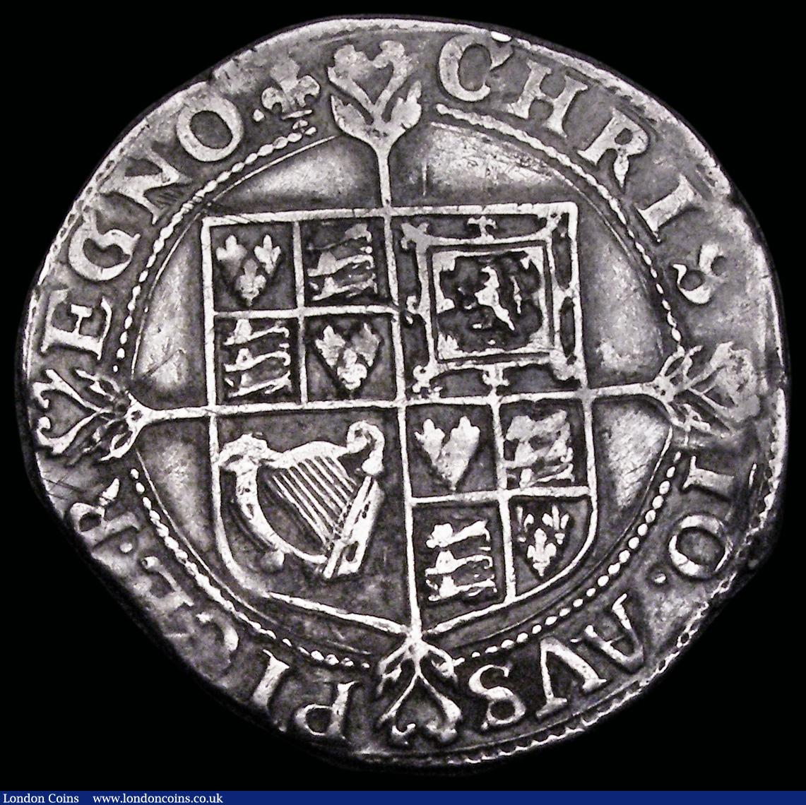 London Coins : A192 : Lot 865 : Shilling Charles I Group A, Bust 2, Larger Crown S.2782 mintmark Lis Good Fine/nVF the edge of the p...
