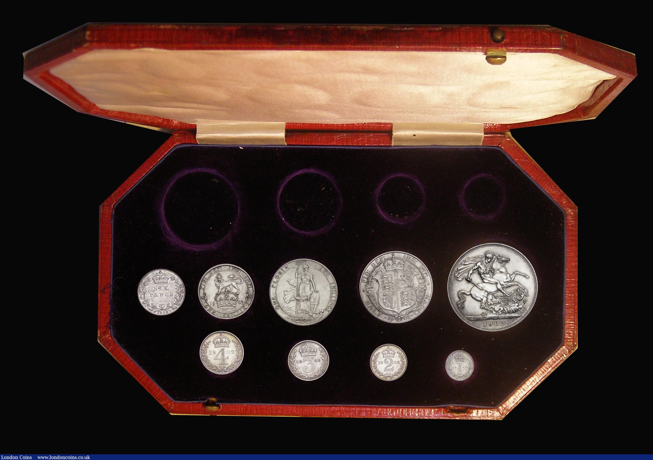 London Coins : A192 : Lot 898 : Proof Set 1902 Matt Finish Silver Set Crown - Maundy Penny (9 coins) nFDC two or three coins with th...