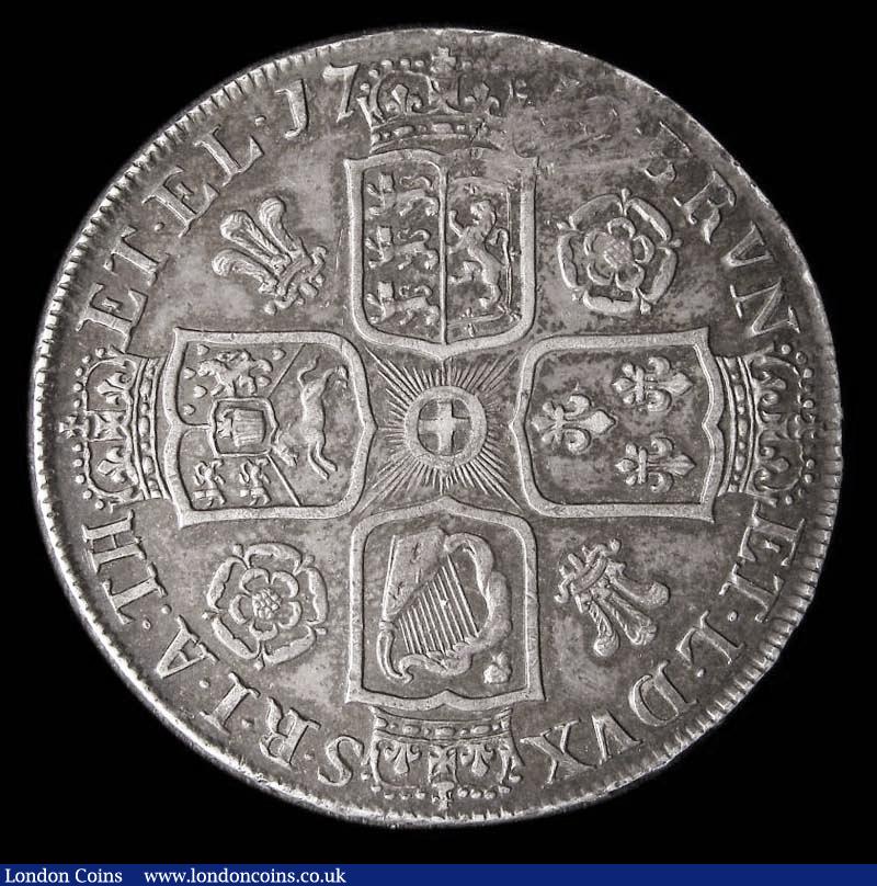 London Coins : A192 : Lot 921 : Crown 1716 Roses and Plumes, SECVNDO edge, ESC 110, Bull 1540 CGS 60 desirable thus