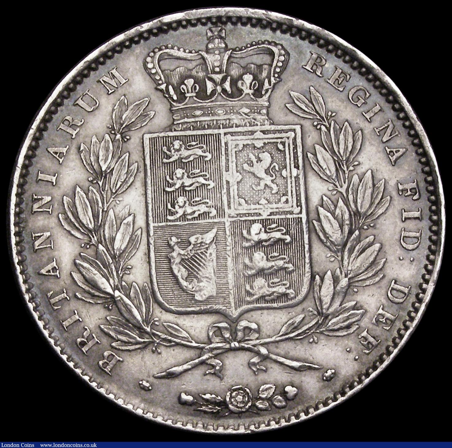 London Coins : A192 : Lot 932 : Crown 1845 Cinquefoil Stops on edge  ESC 282, Bull 2564 VF or better with a pleasant old tone