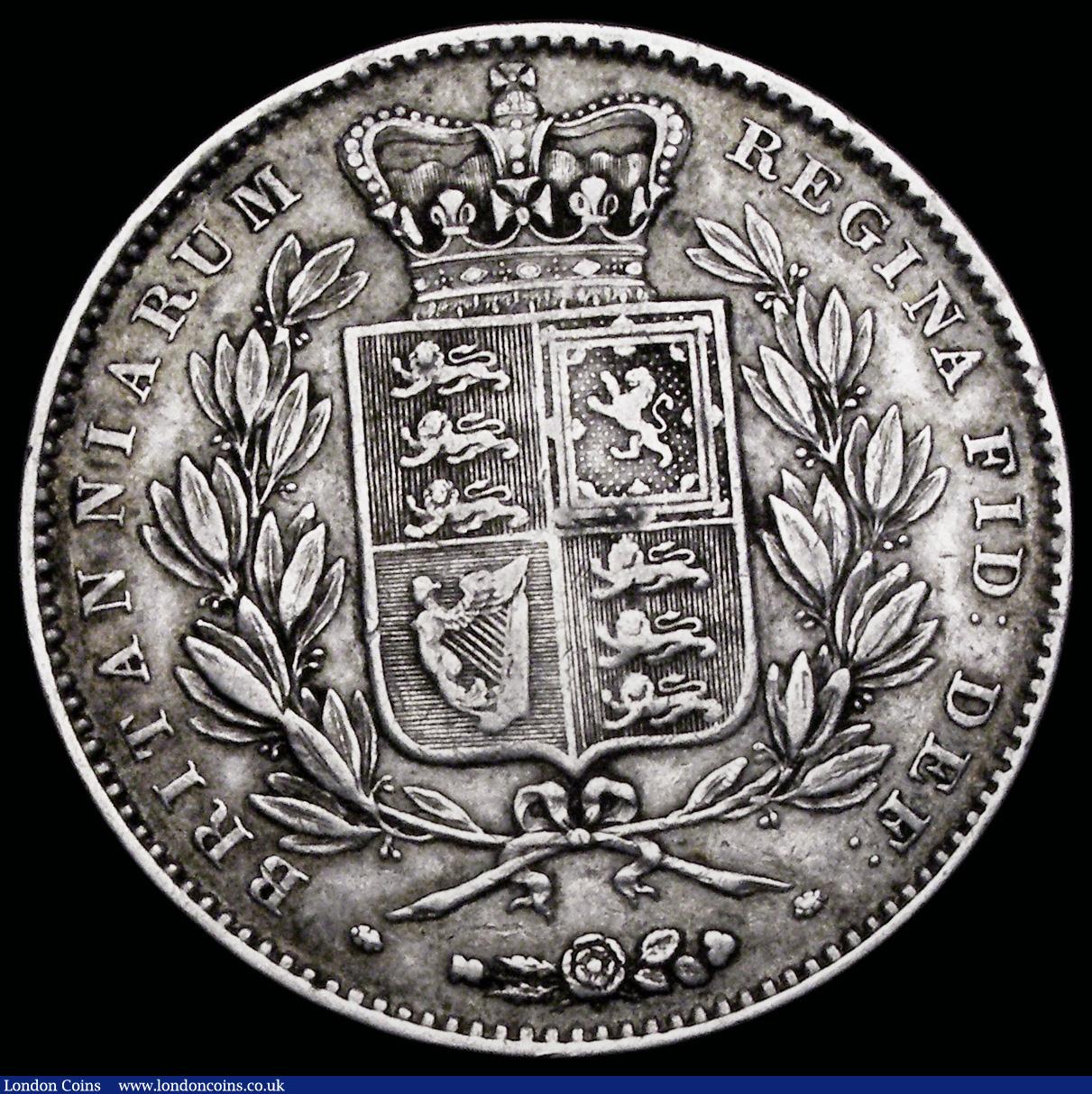 London Coins : A192 : Lot 933 : Crown 1845 Cinquefoil stops on edge ESC 282, Bull 2564 VF or near so