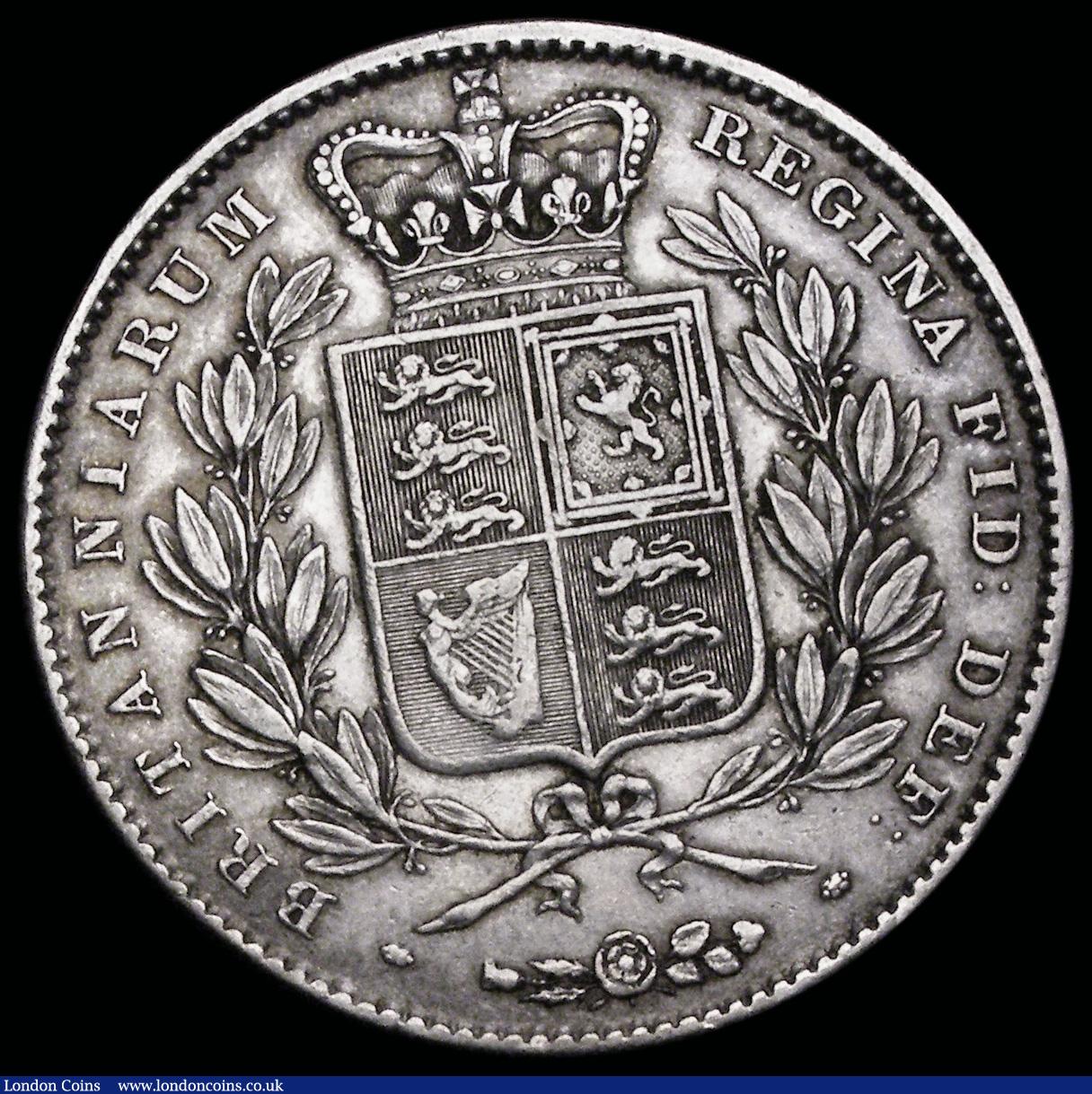 London Coins : A192 : Lot 934 : Crown 1845 Cinquefoil stops on edge ESC 282, Bull 2564 VF or near so