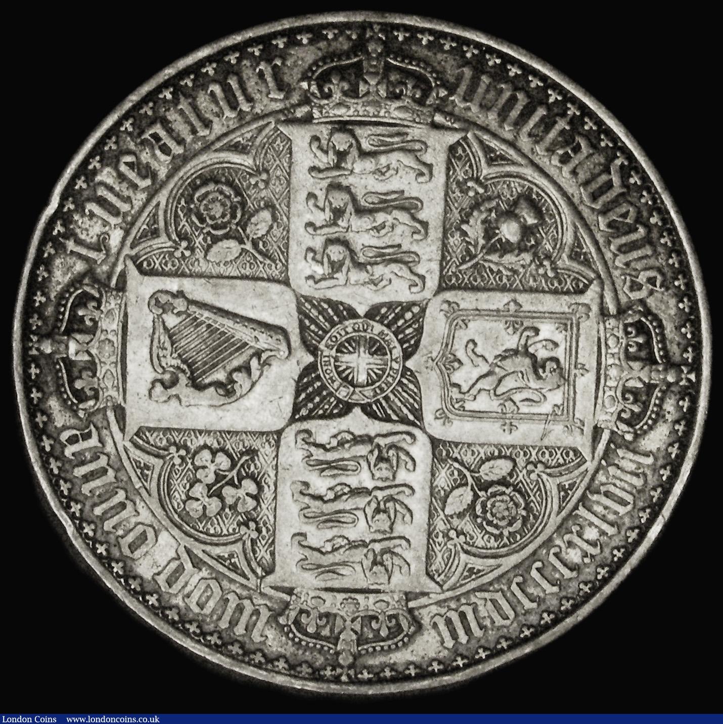 London Coins : A192 : Lot 935 : Crown 1847 Gothic ESC 288 UNDECIMO EF details once in jewellery so with some damage to small areas o...