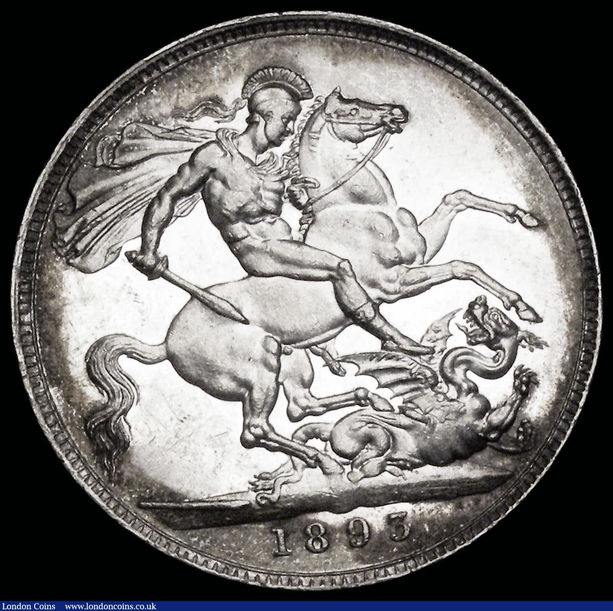 London Coins : A192 : Lot 948 : Crown 1893 LVI ESC 303, Bull 2593, EF reverse better and starting to tone