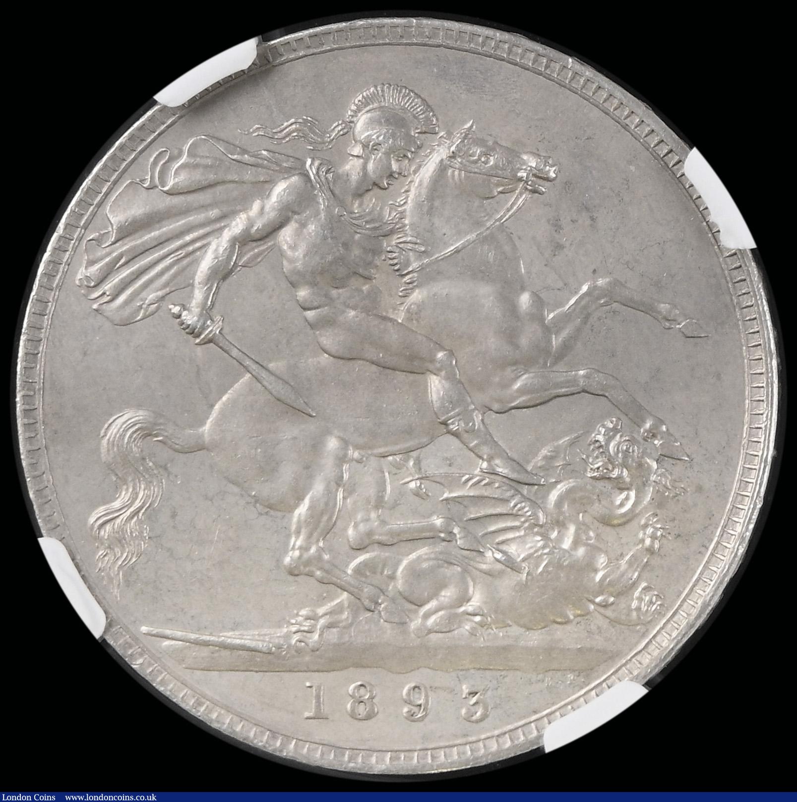 London Coins : A192 : Lot 949 : Crown 1893 LVI Unc with uneven grey toning and in a NGC Holder UNC DETAILS STAINED