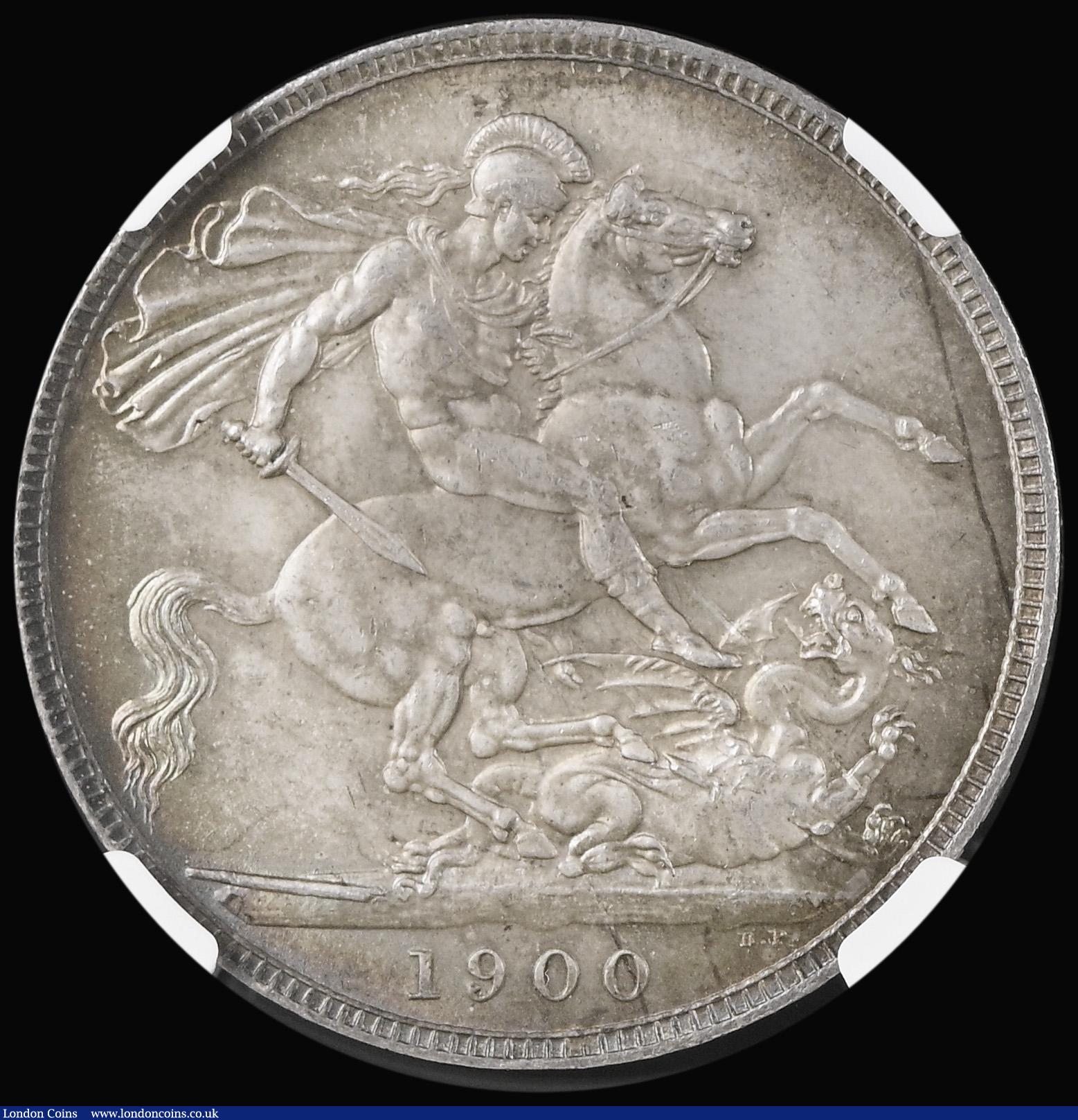 London Coins : A192 : Lot 951 : Crown 1900 LXIV ESC 319, Bull 2609 UNC with a pleasant tone and graded MS63 by NGC rare and desirabl...