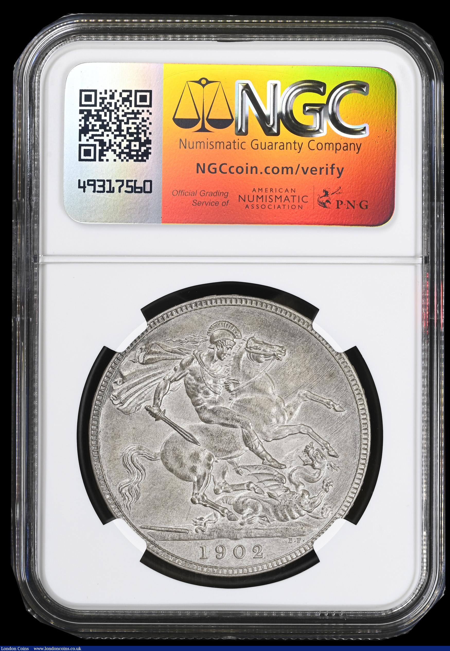 London Coins : A192 : Lot 954 : Crown 1902 Matt Proof ESC 362, Bull 3562, in an NGC holder and graded PF62 Matte