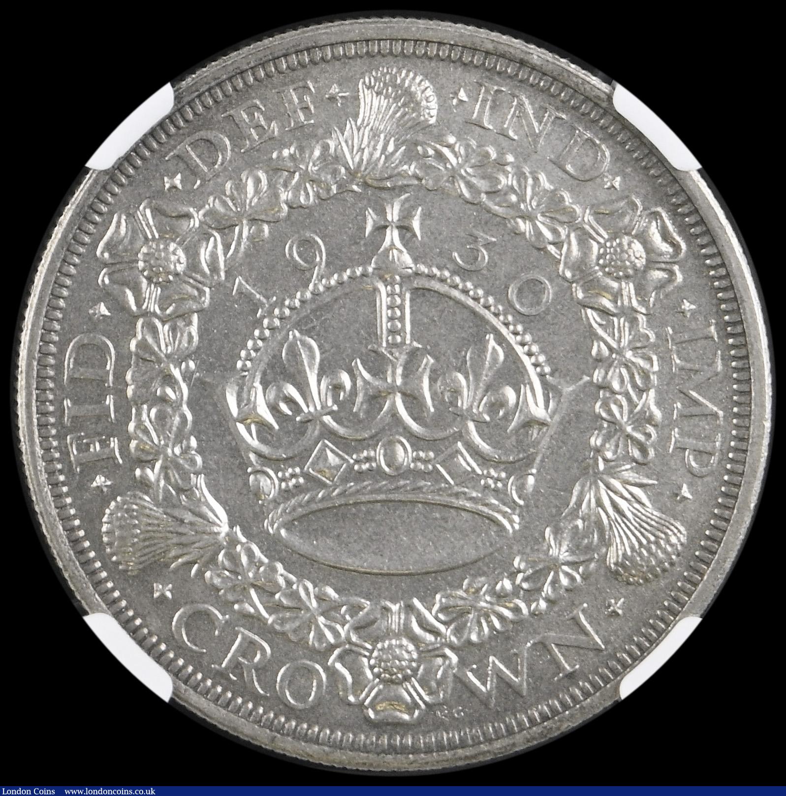 London Coins : A192 : Lot 959 : Crown 1930 ESC 370, Bull 3638  in an NGC holder and graded MS63 desirable thus