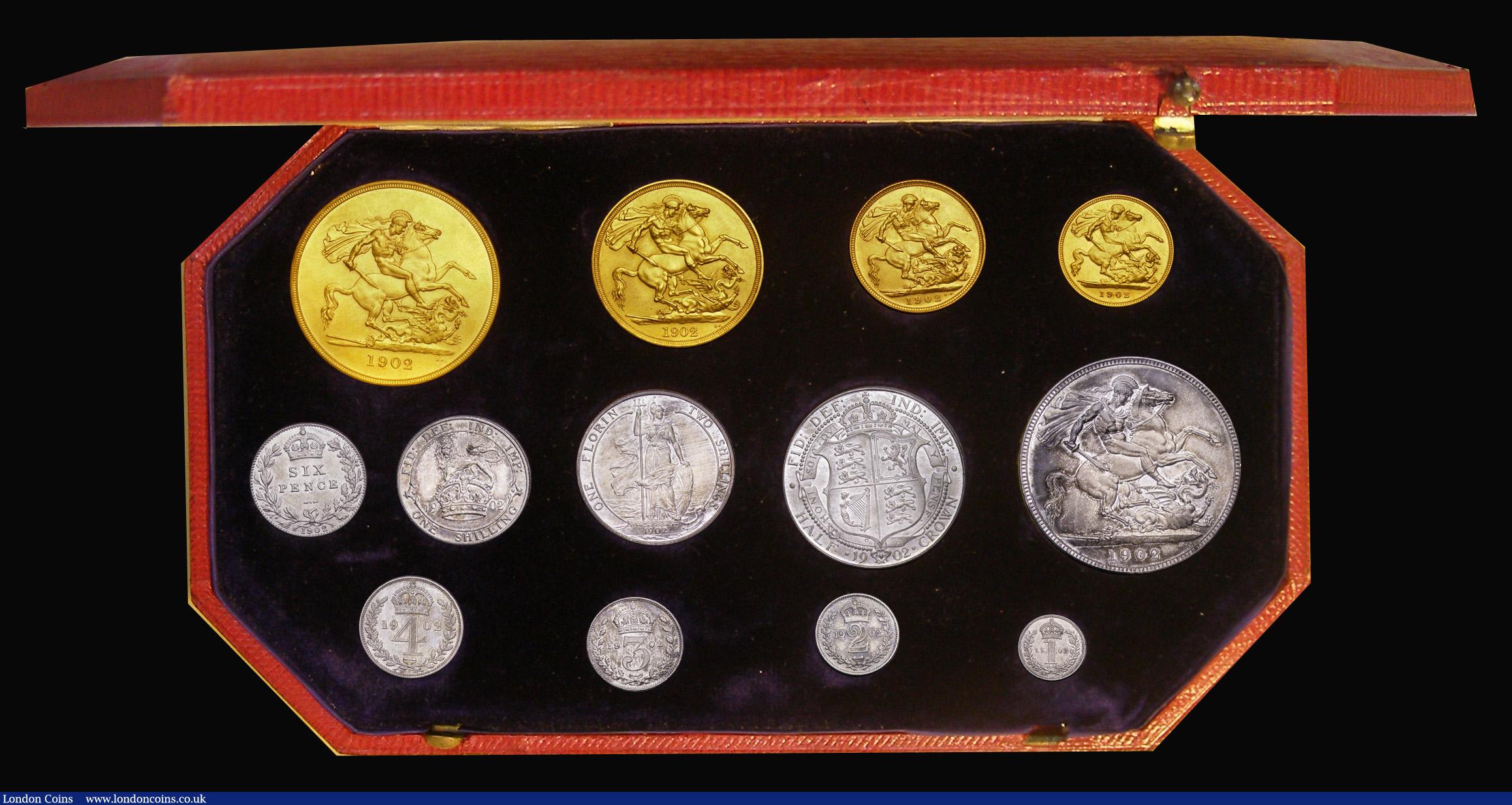 London Coins : A193 : Lot 1043 : Proof Set 1902 Long Matt Set (13 coins) Gold Five Pounds, Two Pounds, Sovereign, Half Sovereign, wit...