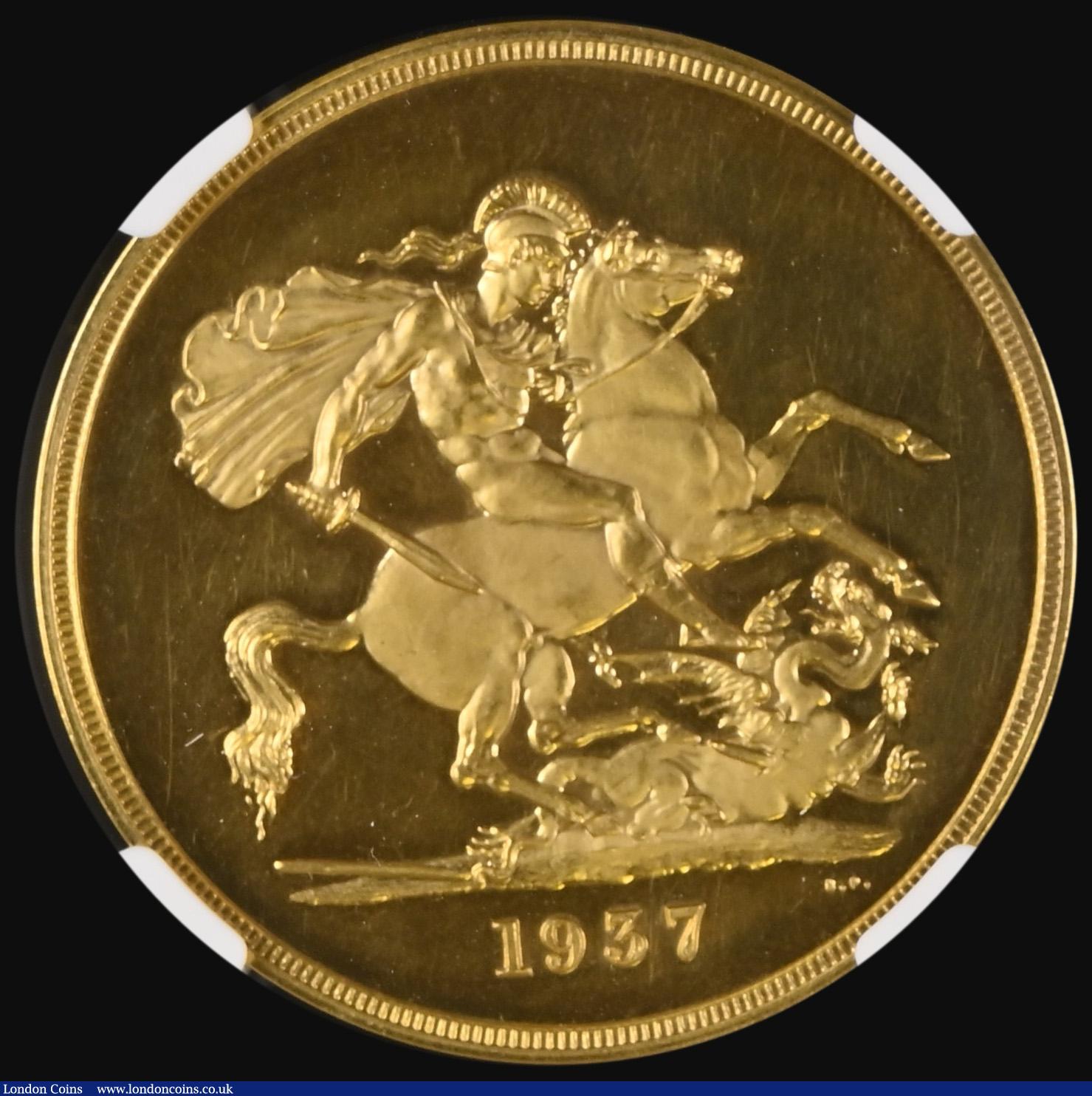 London Coins : A193 : Lot 1228 : Five Pounds 1937 Proof S.4074 in an NGC holder and graded PF64 Cameo desirable thus