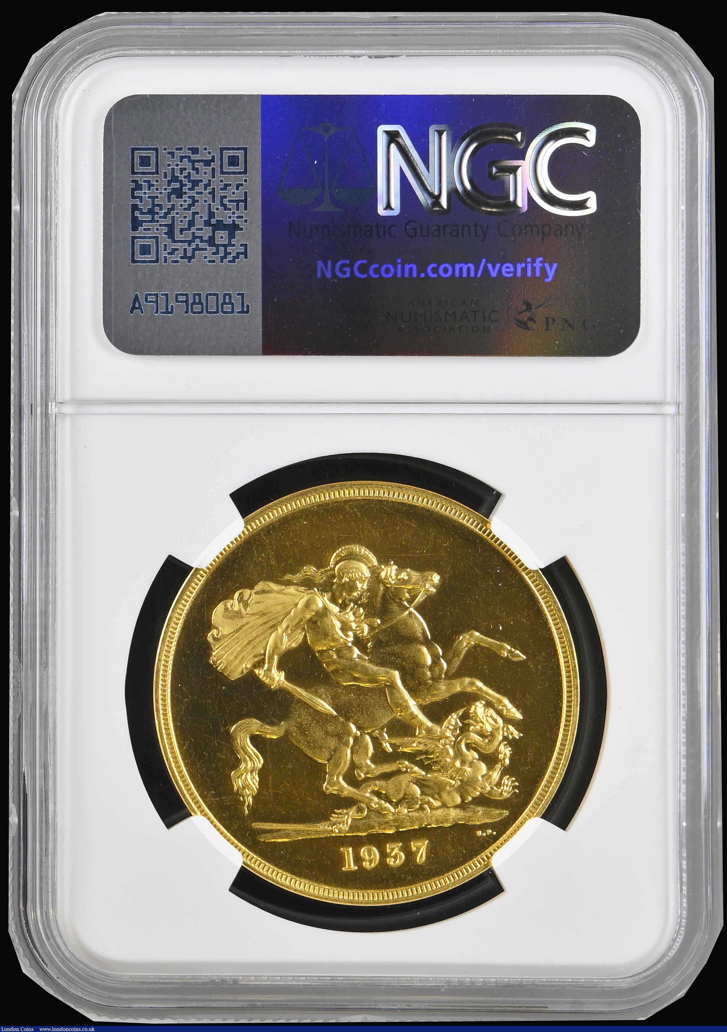 London Coins : A193 : Lot 1231 : Five Pounds 1937 Proof S.4074 in an NGC holder and graded PF66. We have not offered an example of th...