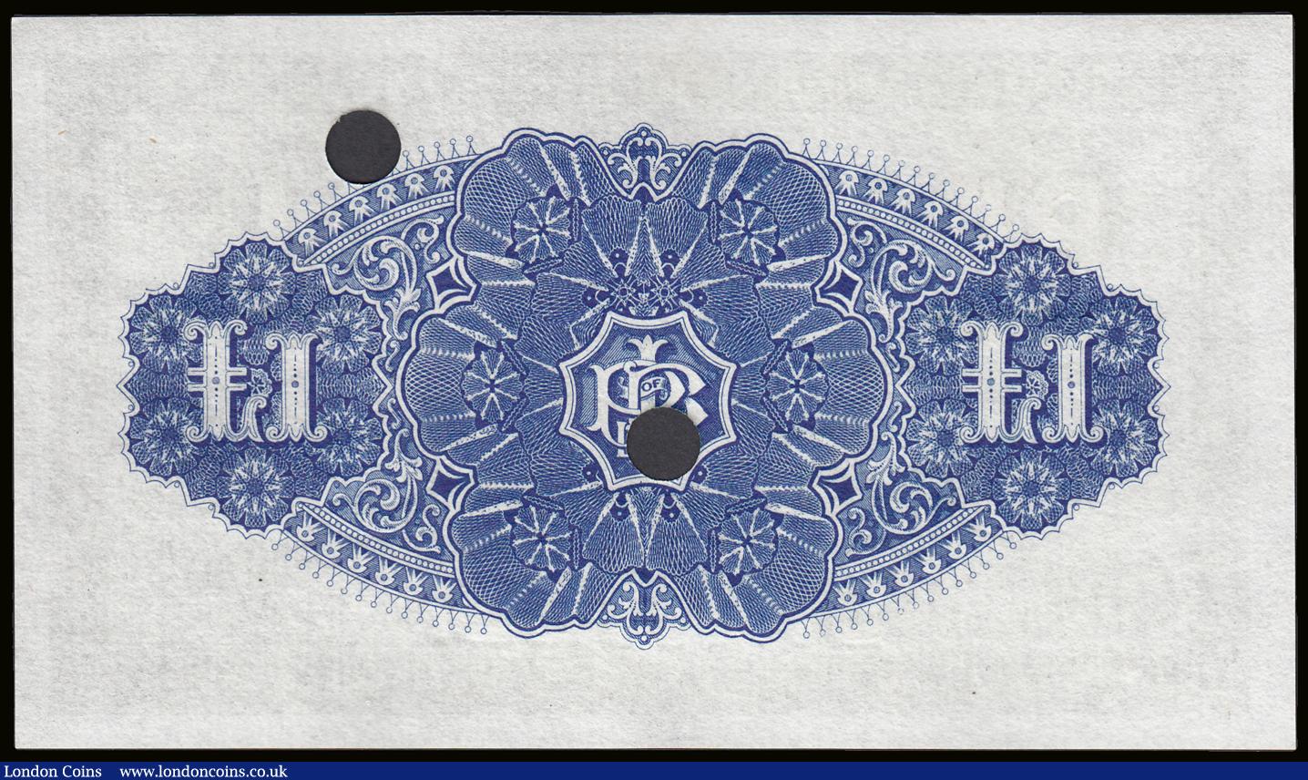 London Coins : A193 : Lot 124 : Ireland Provincial Bank 1 Pound 1 September 1926 S/N H201965 signed Robertson Unc and Punch Cancelle...