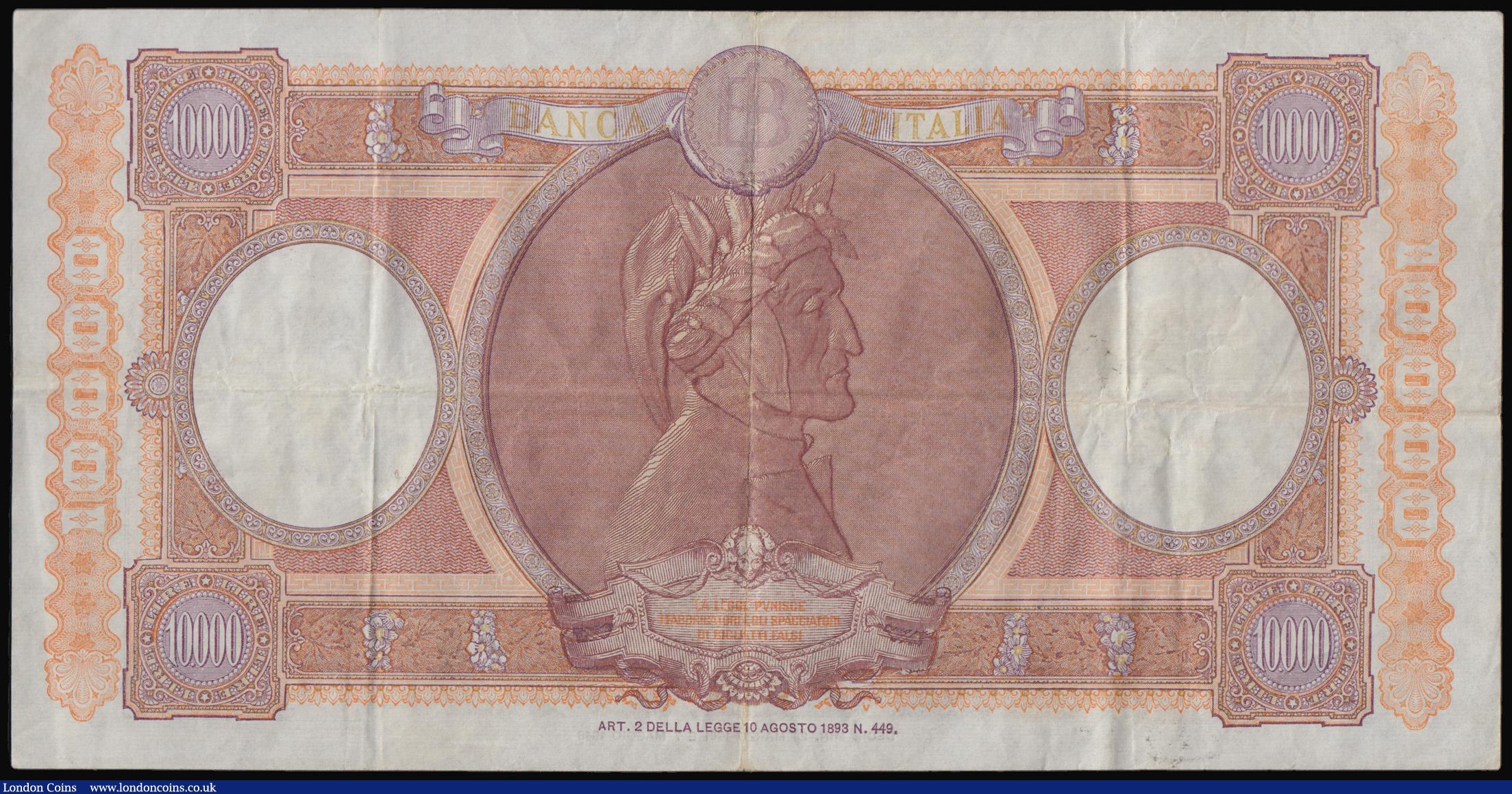 London Coins : A193 : Lot 132 : Italy Banca D'Italia 10,000 Lire 23 March 1951 Pick 89d pleasant GVF  S/N C1930 6280
