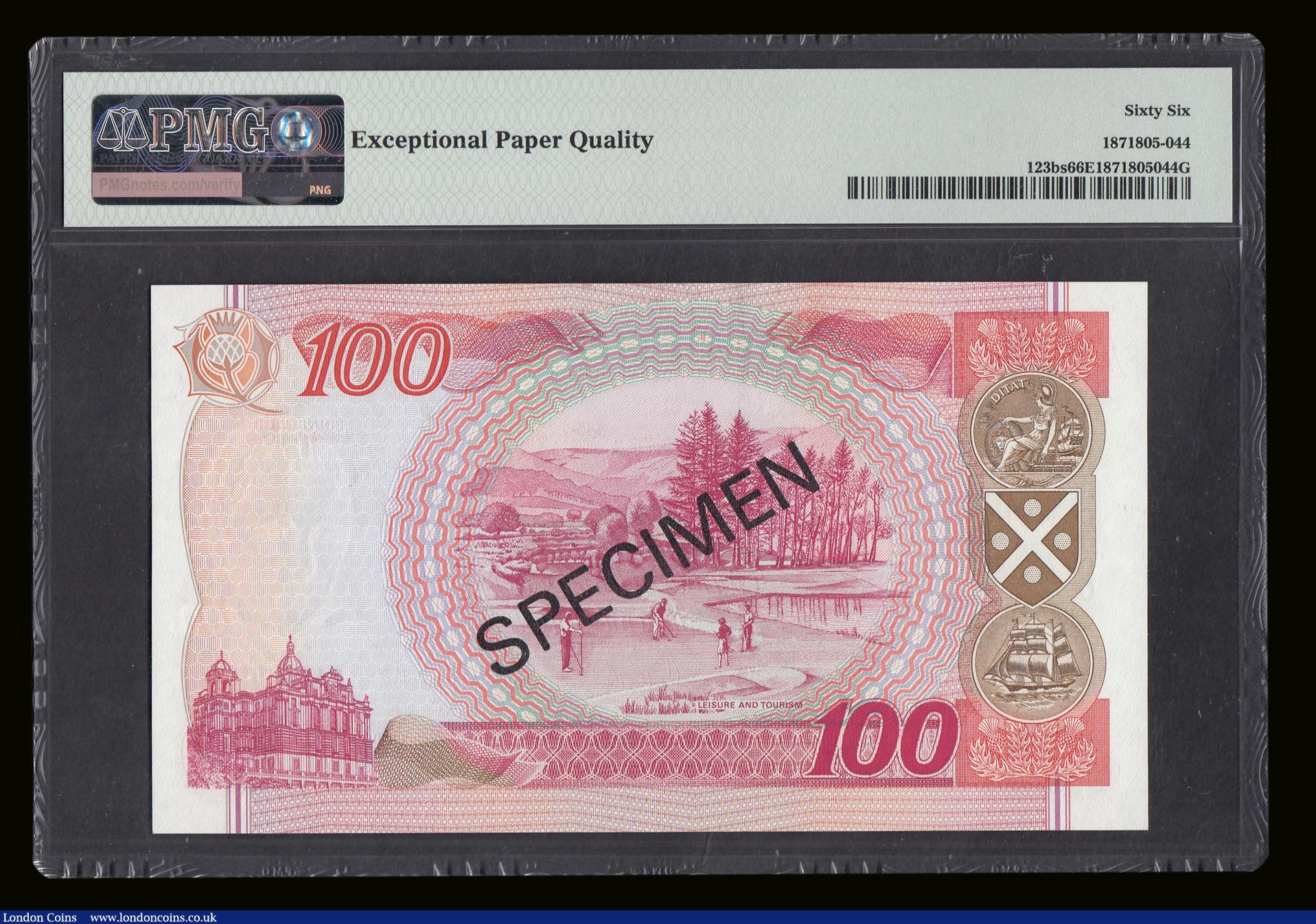 London Coins : A193 : Lot 149 : Scotland Bank of Scotland One Hundred Pounds 18.8.1997 Bruce Pattullo Pick 123b SPECIMEN serial numb...