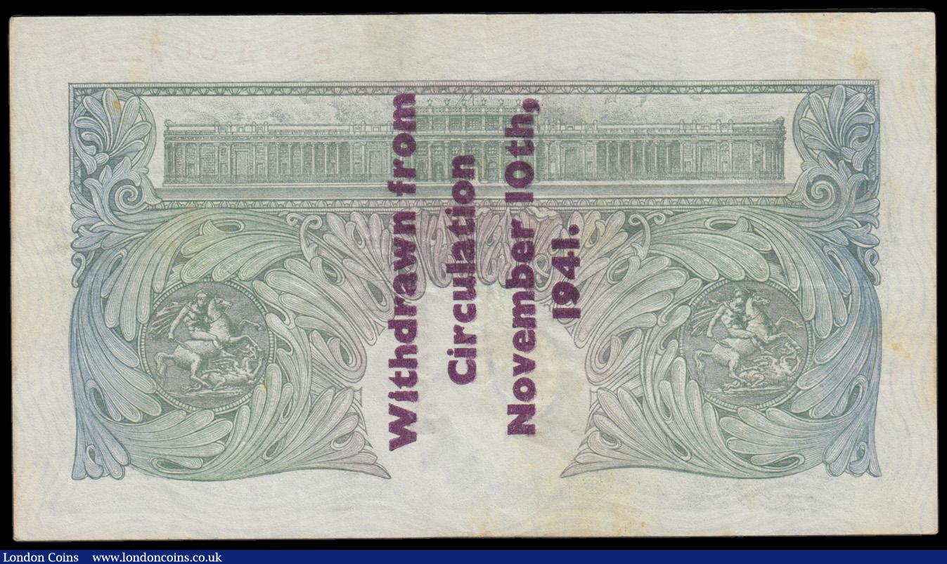London Coins : A193 : Lot 21 : One Pound Peppiatt B239B issued 1941 Guernsey Ovpt "Withdrawn from circulation November 10th 19...