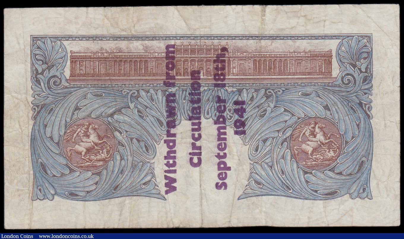 London Coins : A193 : Lot 28 : One Pound Peppiatt Blue Guernsey overprint B249A A02D 874518 Fine and rare with only 122 Peppiatt Bl...
