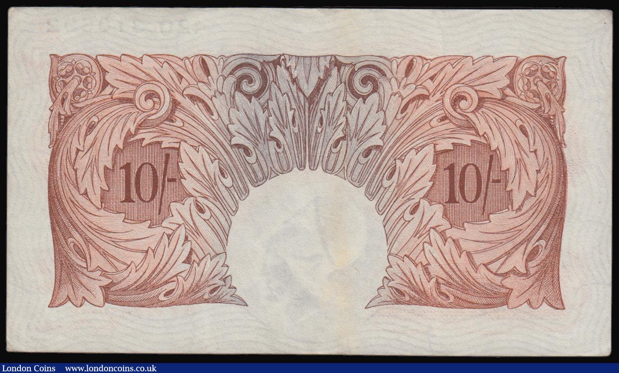 London Coins : A193 : Lot 37 : Ten Shillings Peppiatt B256 issued 1948, first run 42O 310692 VF with some thin stains rare the firs...