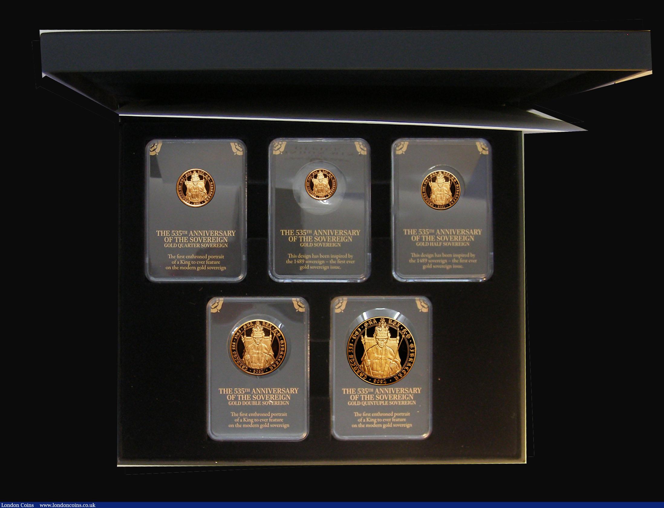 London Coins : A193 : Lot 384 : Gibraltar 2022 Five Coin Gold Set 535th Anniversary of the Sovereign &pound;5, &pound;2, Sovereign, ...