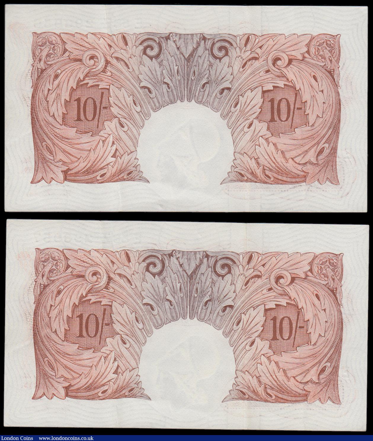 London Coins : A193 : Lot 39 : Ten shillings Beale (2) B266 issued 1950, a consecutively numbered pair series E58Z 293956 & E58...
