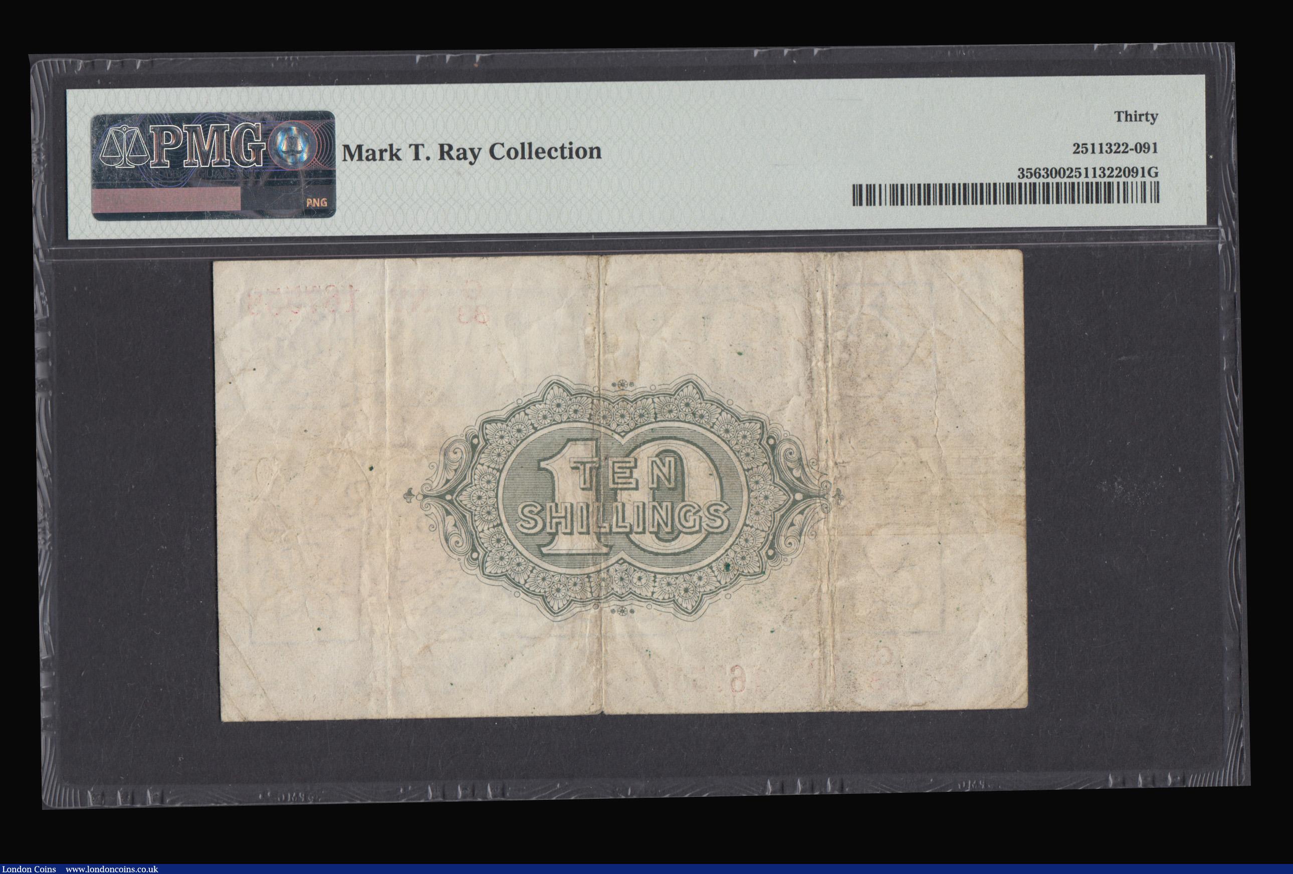 London Coins : A193 : Lot 4 : Ten Shillings Warren Fisher T26 issued 1919  series G/83 167558 (No. with dash), PMG Very Fine 30 Ex...