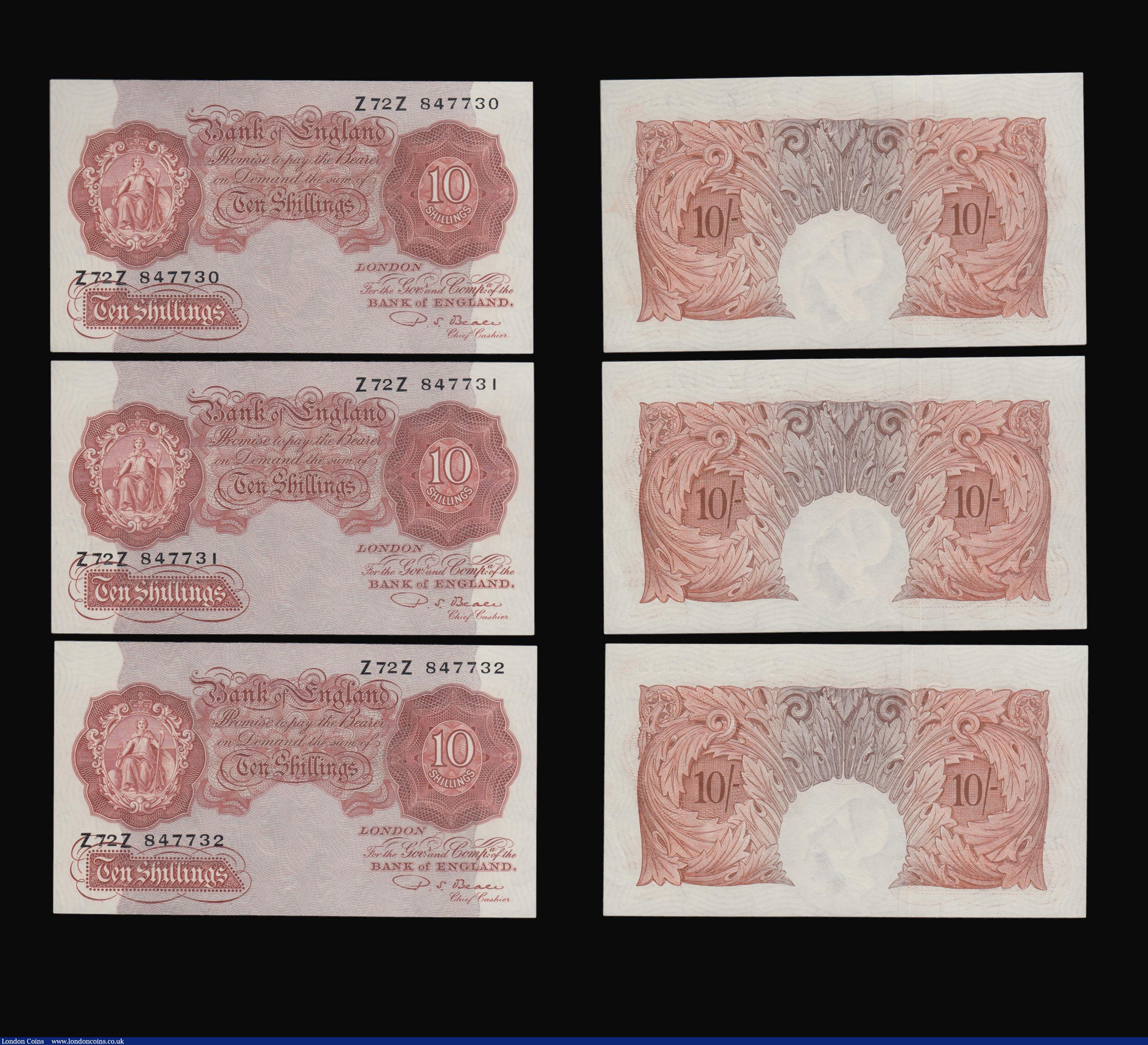 London Coins : A193 : Lot 40 : Ten Shillings Beale B266 issued 1950 first series consecutives (6)  Z72Z 847727 to 847732 Unc or ver...