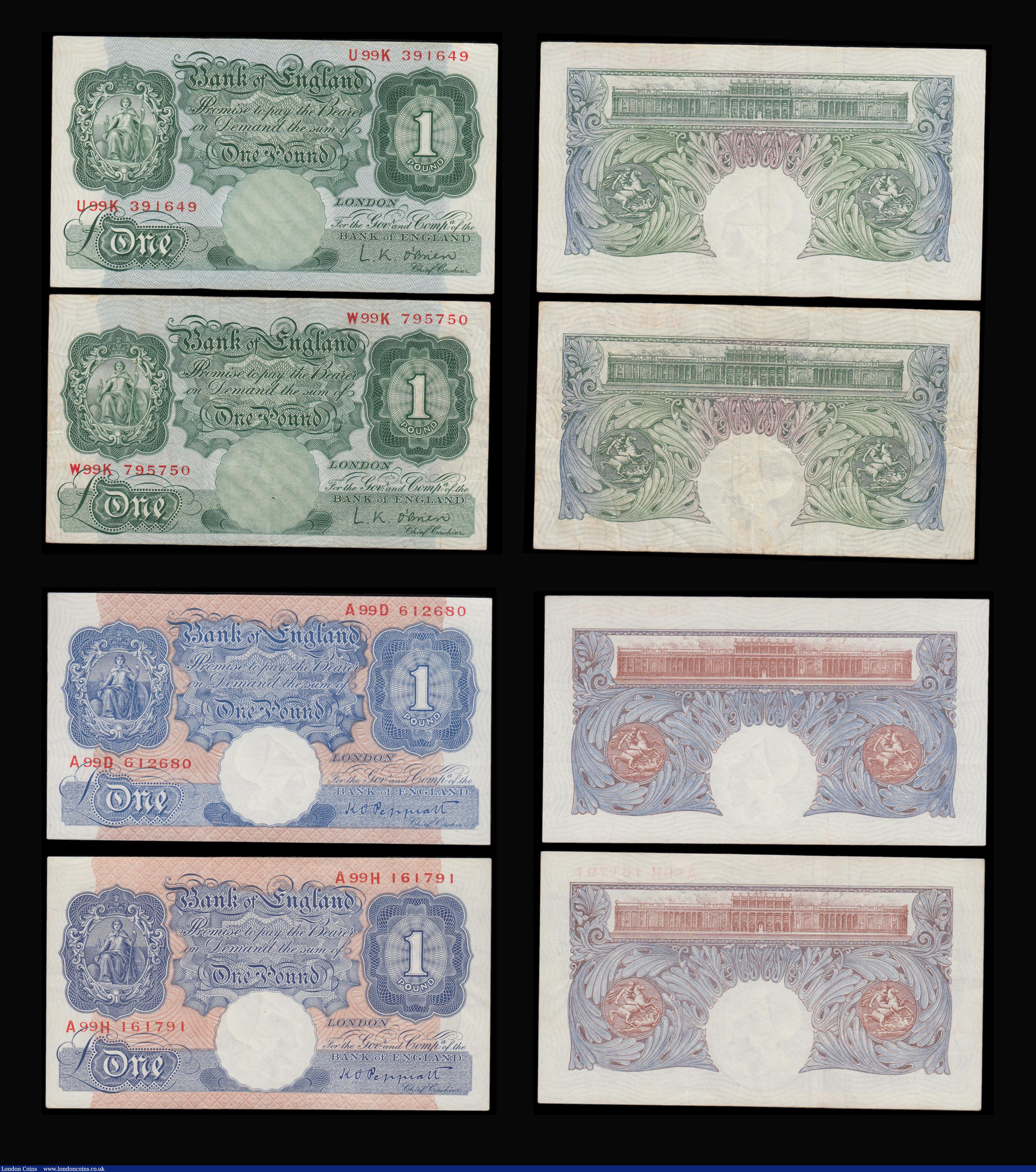 London Coins : A193 : Lot 48 : One Pounds (11) an unusual group of -99- prefixes Peppiatt Blue B249 (2) A99D AU and A99H EF. Beale ...