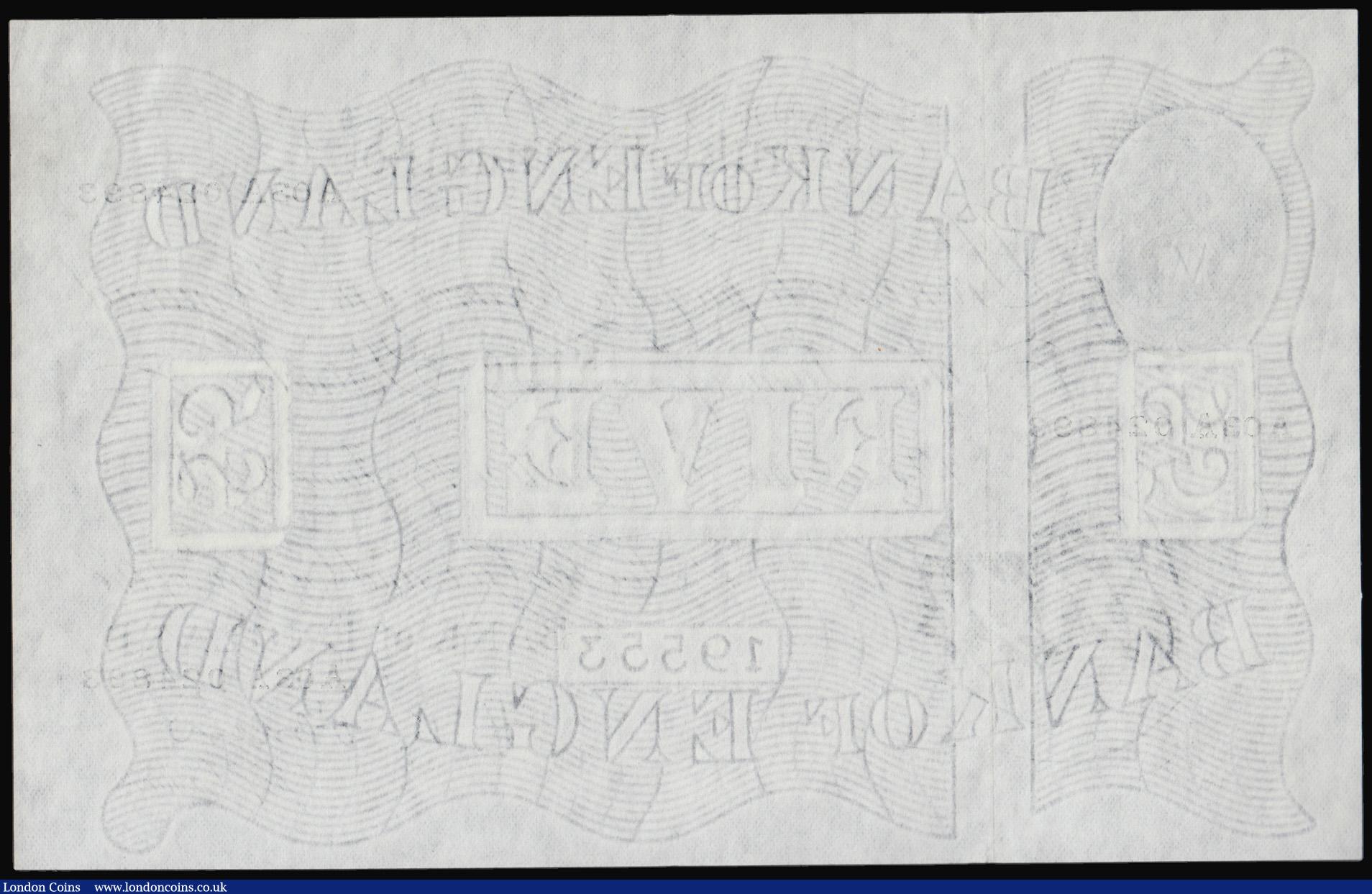 London Coins : A193 : Lot 49 : Five Pounds O'Brien white B276 dated 18 June 1955 S/N A03A 024893, EF or better