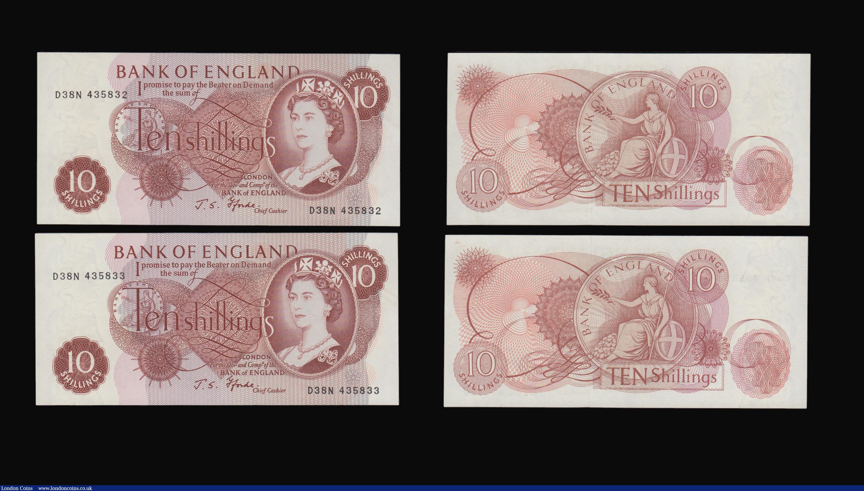 London Coins : A193 : Lot 57 : Ten Shillings Fforde B310 issued 1967 very last run prefix D38N (5 consecutives) D38N 435829-833 UNC