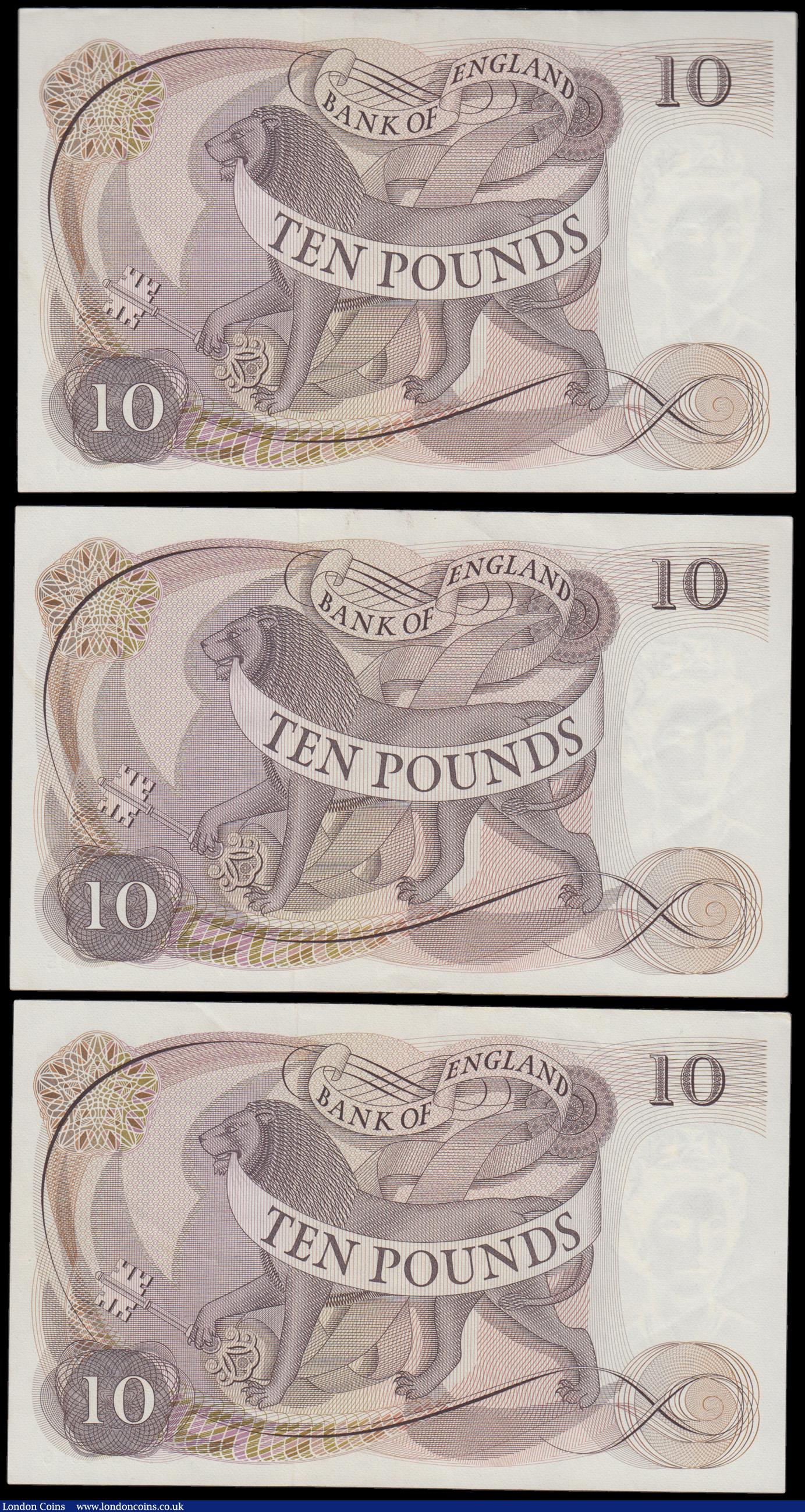 London Coins : A193 : Lot 60 : Ten Pounds Fforde 1967 B316 (3) consecutives A64 816064-066 AU-Unc. 