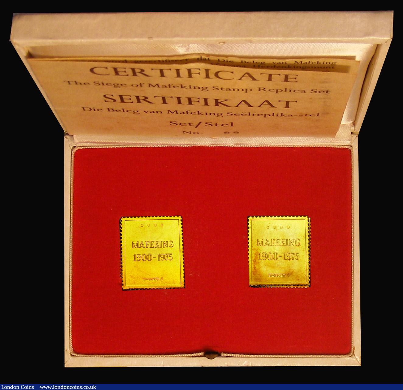 London Coins : A193 : Lot 664 : Stamp Replica Set, The Siege of Mafeking (2 stamp replicas) in 18 carat gold One Penny (12 grams) an...