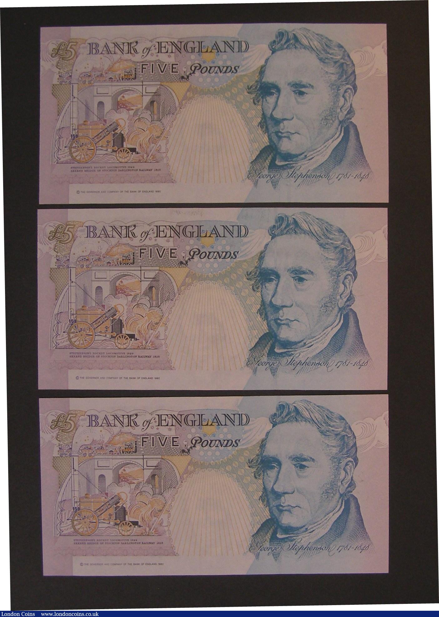 London Coins : A193 : Lot 70 : Five Pounds  Lowther (3) George Stephenson reverse  Series E consecutive numbered run EH29 658077- 6...