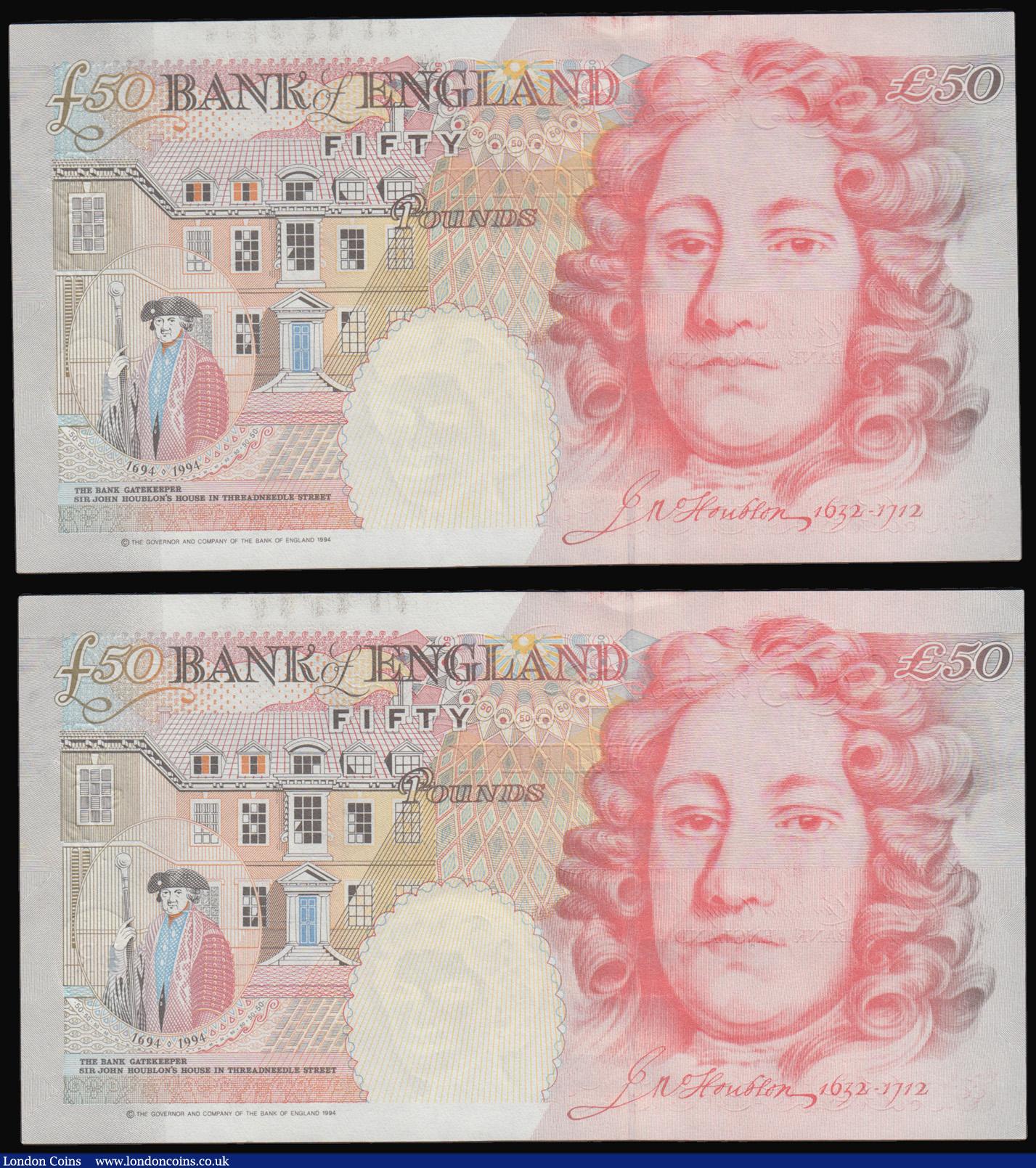 London Coins : A193 : Lot 71 : Fifty Pounds Bailey Houblon reverse 2006 B404 (2 consecutives) L24 303542 and 543 Unc
