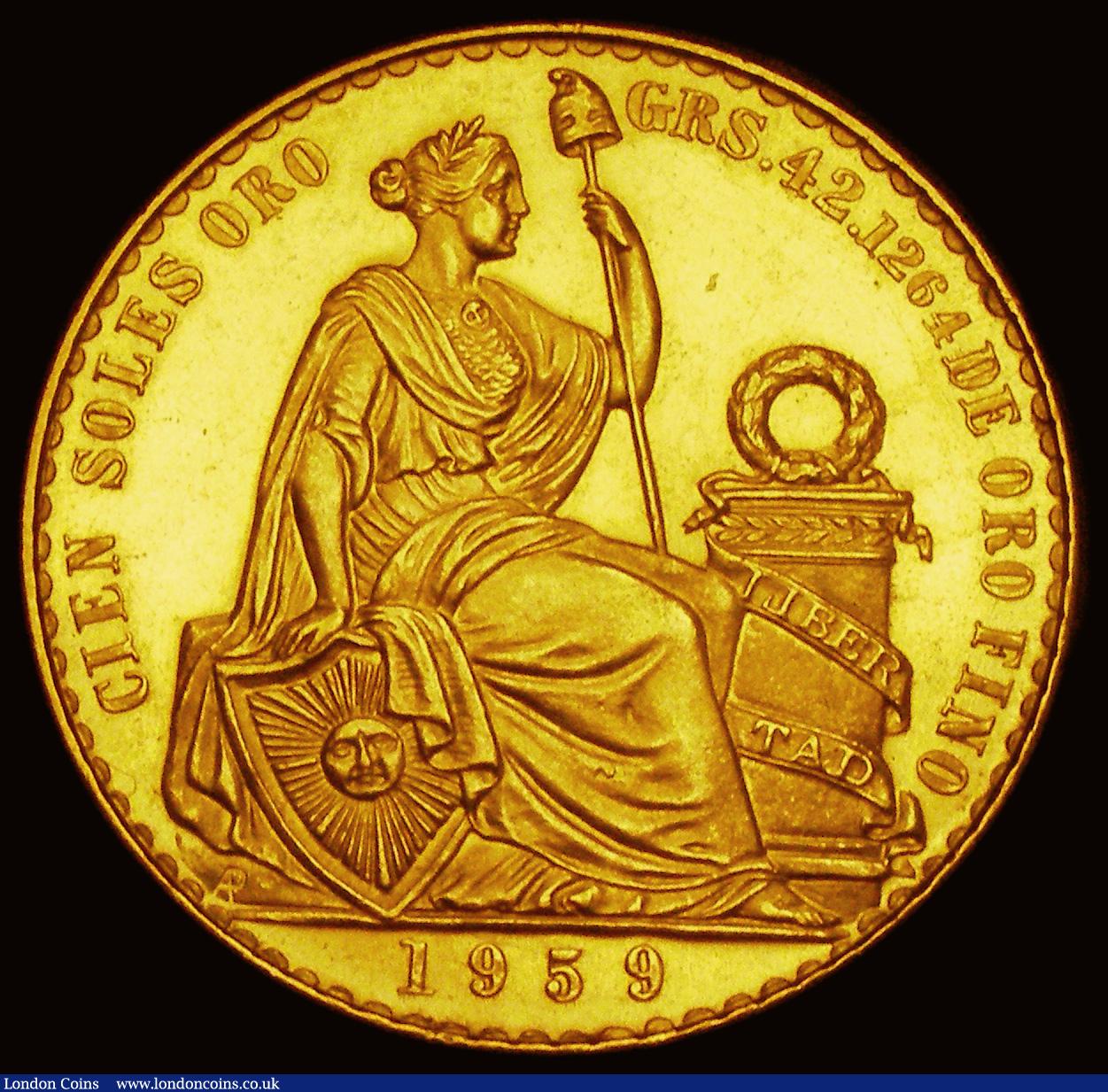 London Coins : A193 : Lot 863 : Peru 100 Soles Gold 1959 KM#231 A/UNC and lustrous with some hairlines