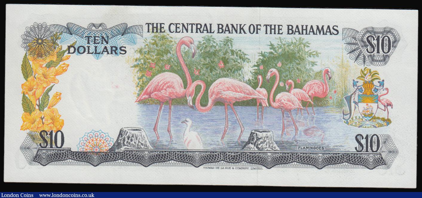 London Coins : A193 : Lot 90 : Bahamas 10 Dollars ND(1974) the rarer Allen signature Pick 38b AU-Unc (light centre fold) red ink sm...